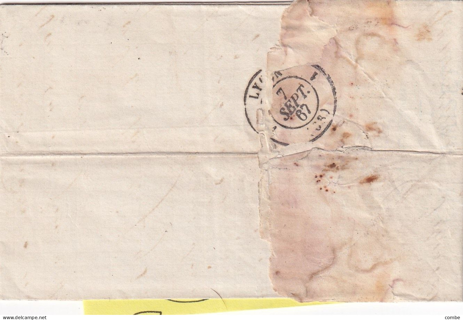 LETTRE. 6 SEPT 67. N° 22. DIJON. COTE D'OR. GC 1307. ORIGINE RURALE OR = PLOMBIERES. POUR LYON - 1849-1876: Classic Period