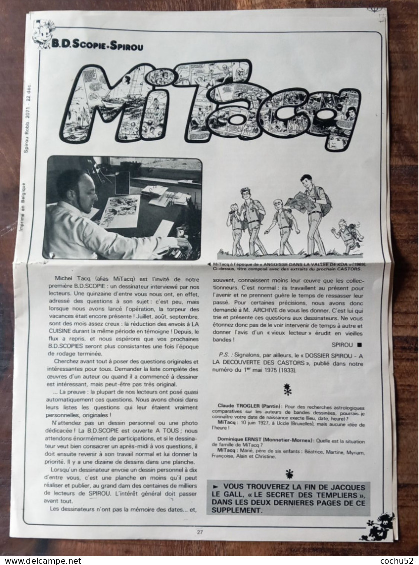 B.D. Scopie, Supplément Spirou N° 2071---Mitacq, 1977 - Spirou Magazine