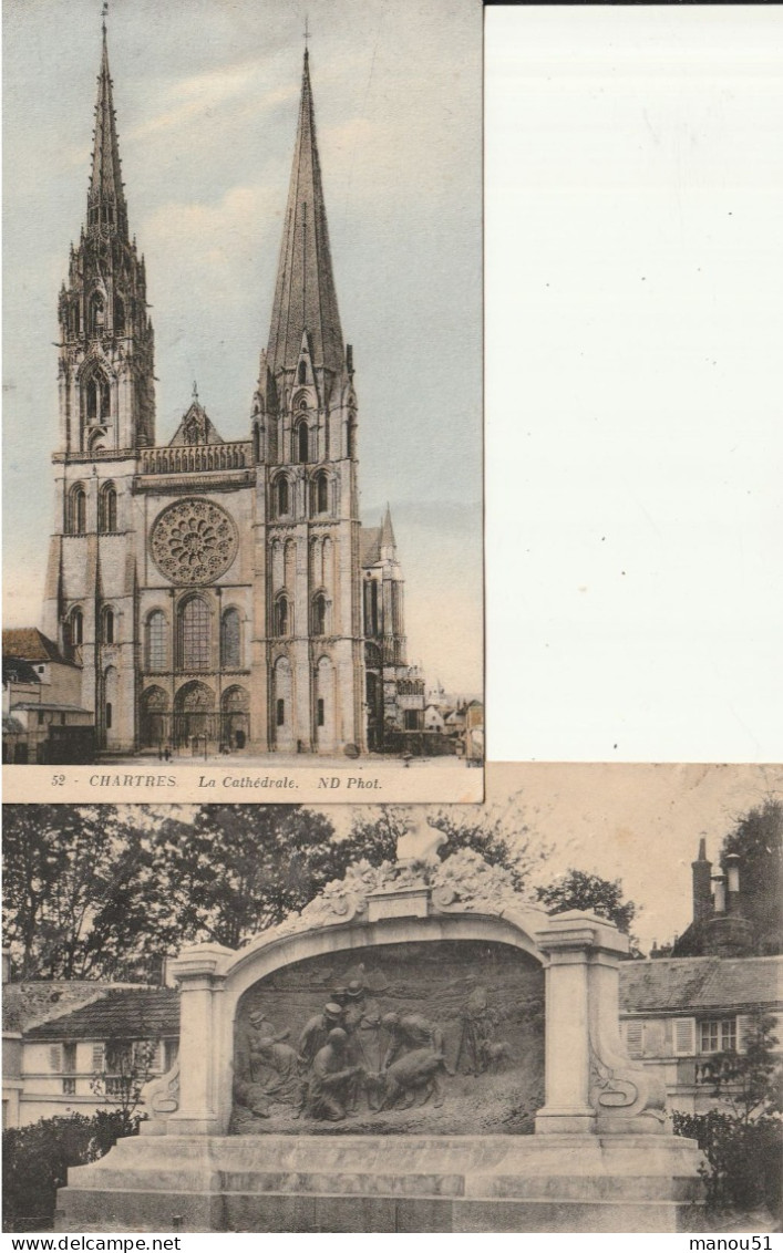 CHARTRES - 2 CPA : Monument Pasteur - La Cathédrale - Chartres