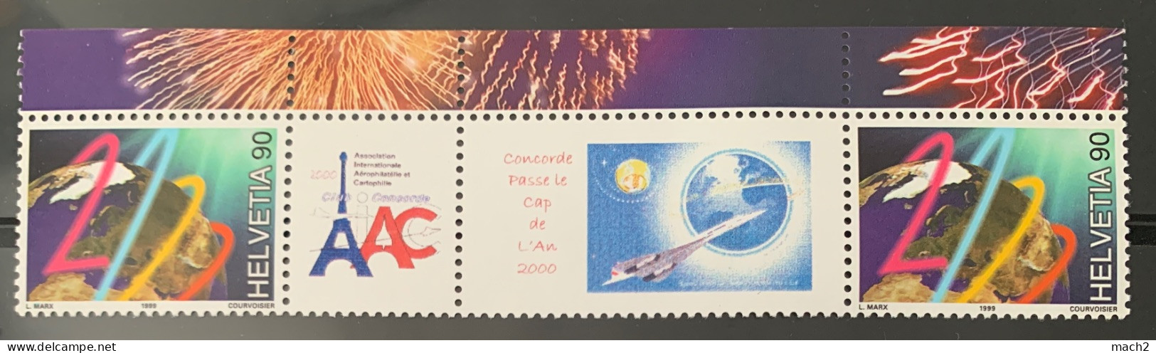 Helvetia Suisse Timbre Vignette Attenante Concorde AIACC Concorde Passe Le Cap De L’an 2000 - Unused Stamps