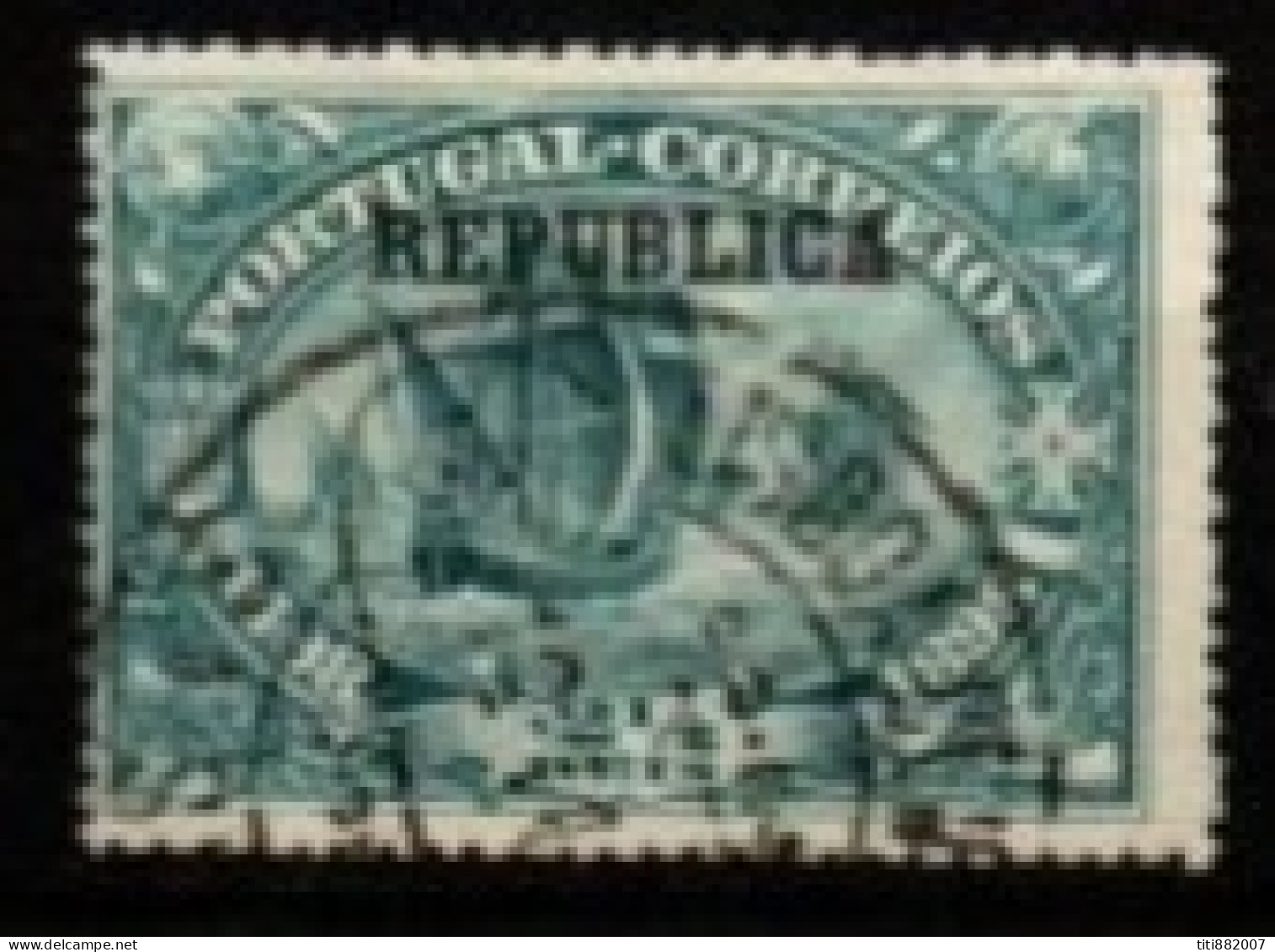 PORTUGAL  -   1911.    Y&T N° 182 Oblitéré.   Surchargé Républica.  Voilier - Used Stamps