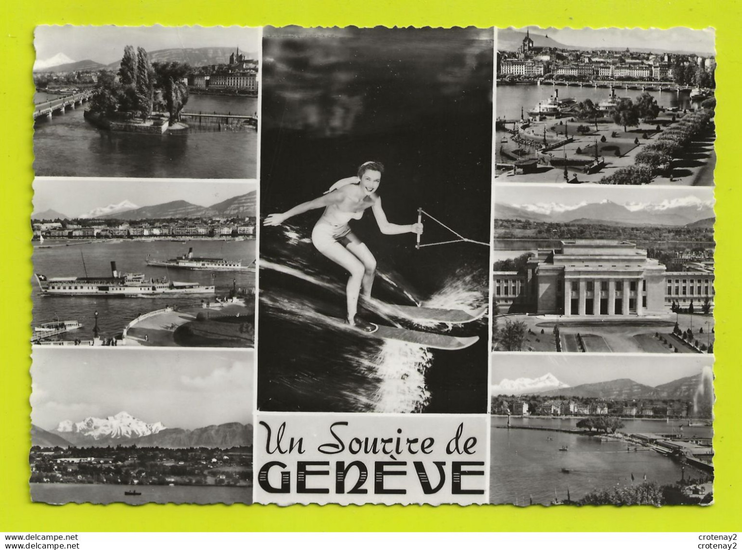 GENEVE En 1957 Jeune Femme Fait Du SKI NAUTIQUE Bateau Vapeur Photo éditeur C.Sartori - Water-skiing