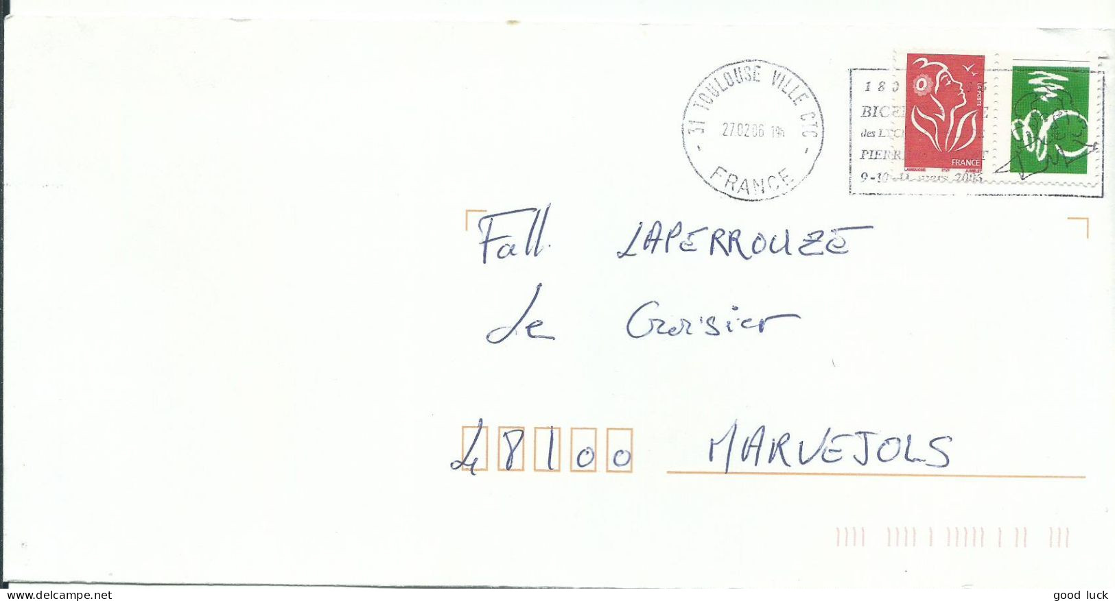 FRANCE LETTRE 0,82€ TOULOUSE ( HAUTE GARONNE ) POUR MARVEJOLS ( LOZERE ) DE 2006  LETTRE COVER - 1961-....
