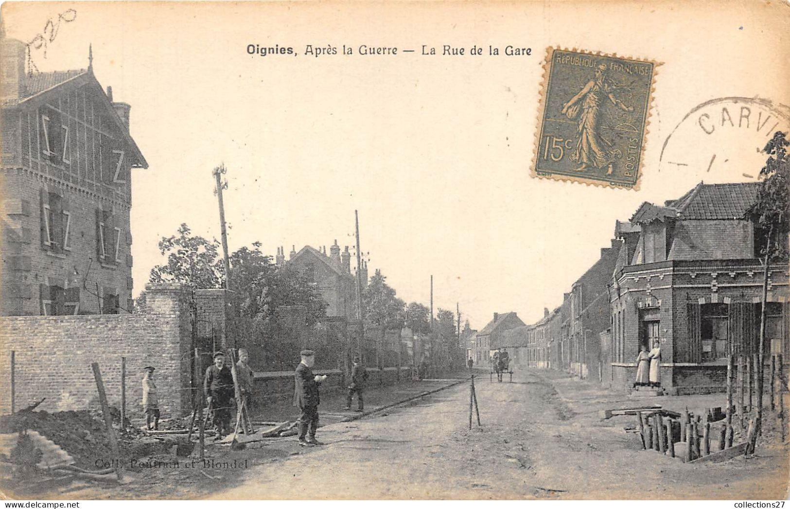 62-OIGNIES- APRES LA GUERRE- LA RUE DE LA GARE - Sonstige & Ohne Zuordnung