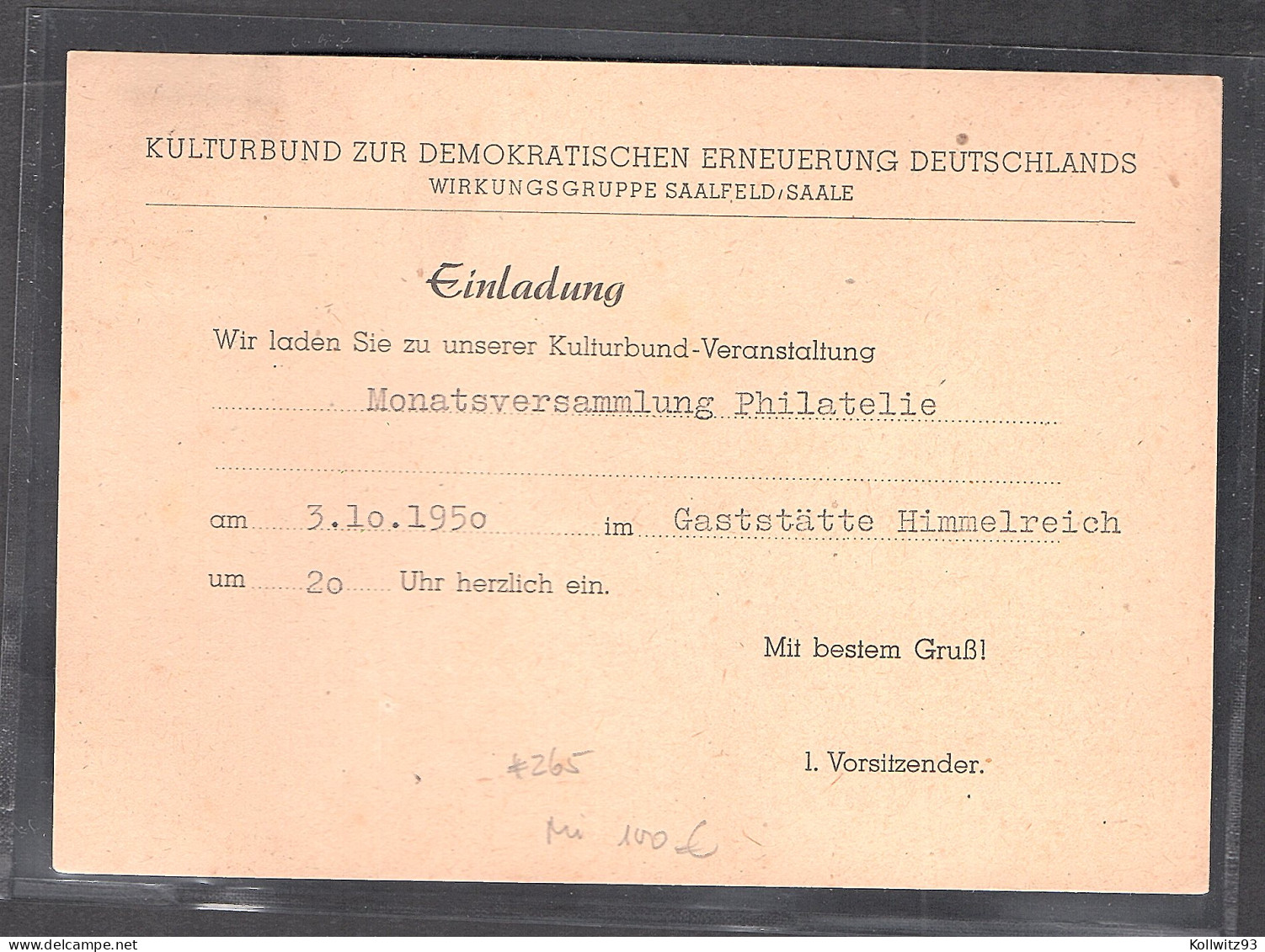 DDR. Fernkarte Mit EF.  Mi.-Nr. 265 - Brieven En Documenten