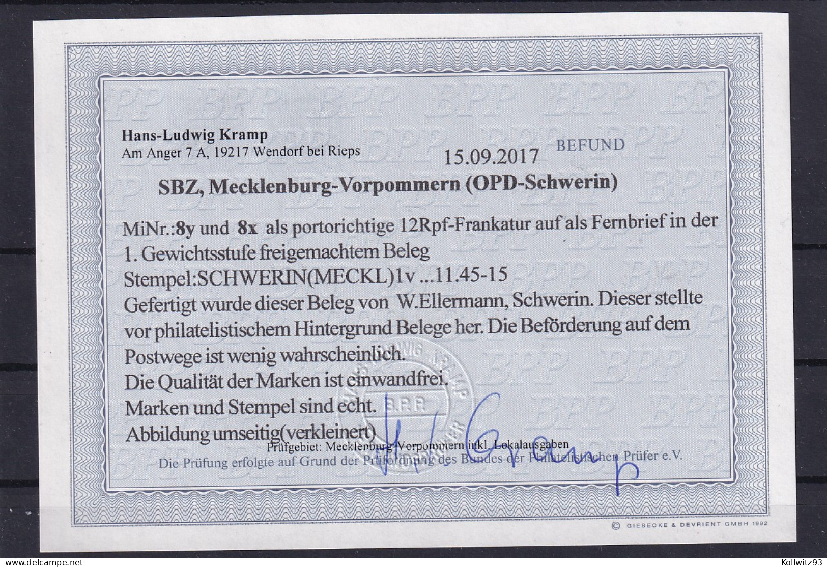 SBZ.,Mecklenburg-Vorpommern,  Mi-Nr. 8 Y Und 8x, Auf Brief, Befund, Kramp. - Autres & Non Classés