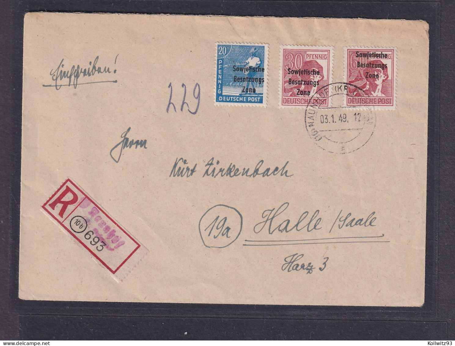 SBZ.,  Mi-Nr. 192 C, 195 A, Auf R-Fernbrief, FA. Ruscher. - Other & Unclassified