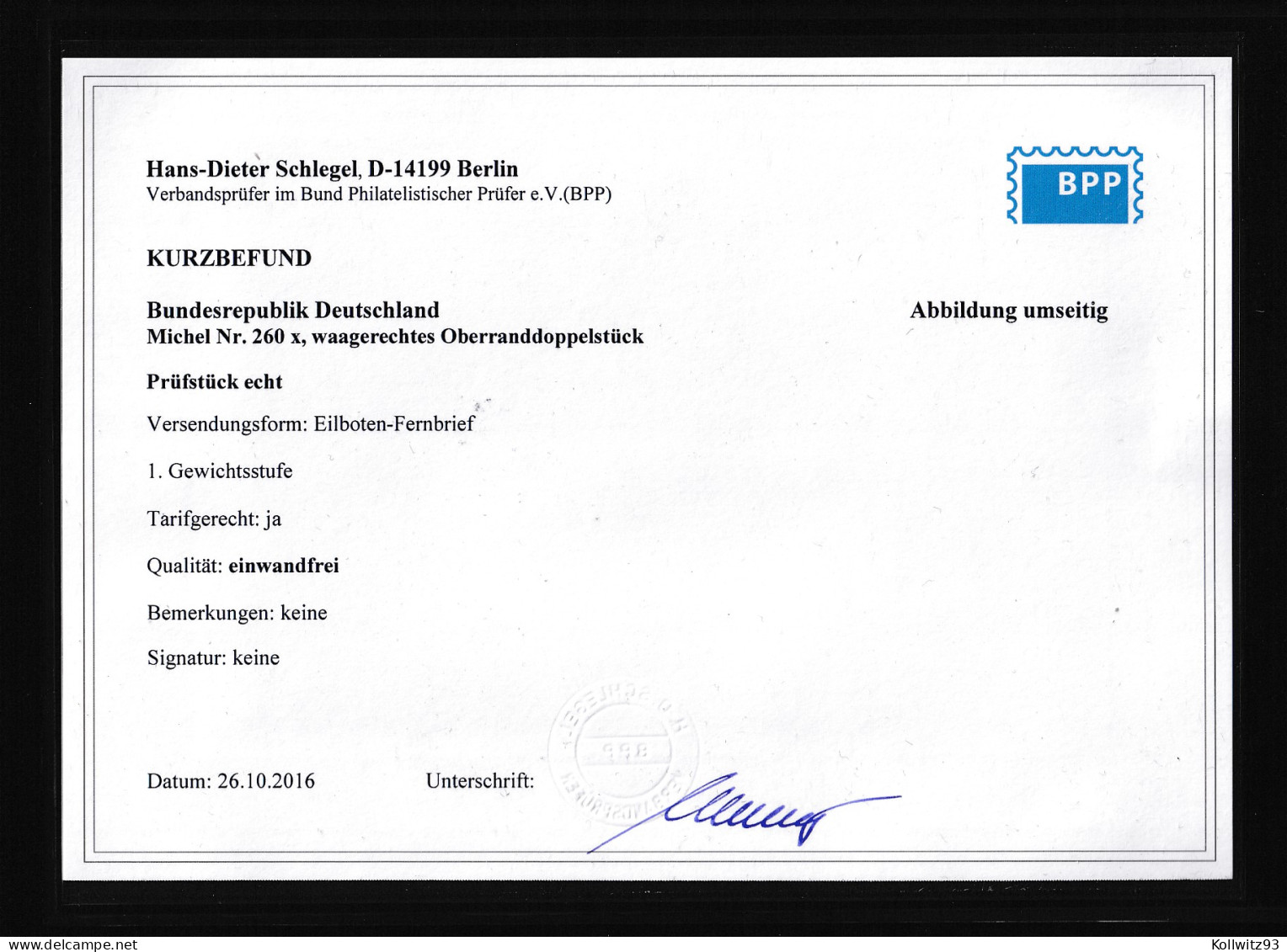 Bund  Eilboten -Fernbrief, Me.F. Mi.-Nr. 260x/260x OR., Befund. SchlegelBPP. - Covers & Documents