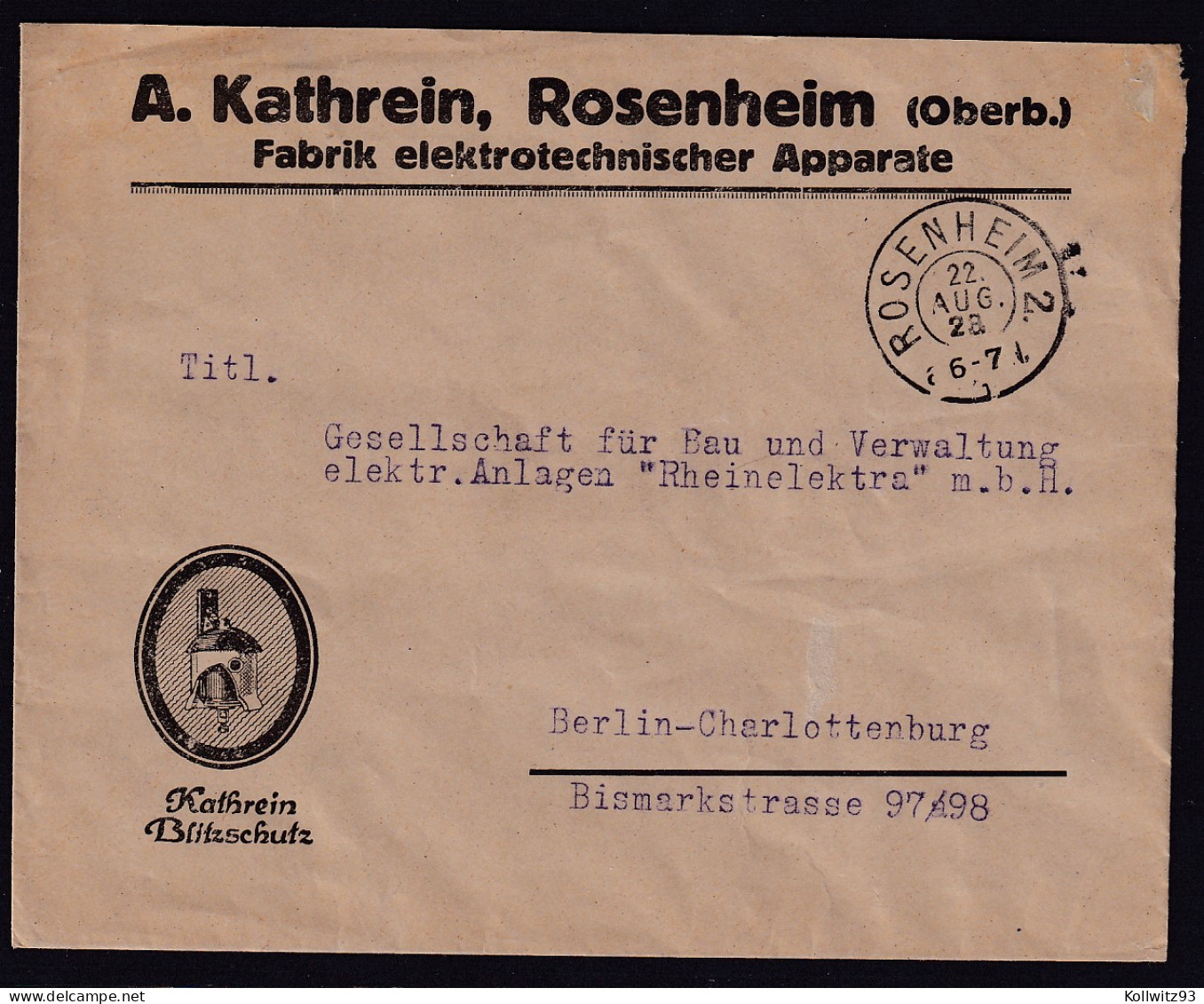 DR. Reklame-Brief, Fabrik Elektrotechnischer Apparate, A.Katherin, Rosenheim.  - Altri & Non Classificati