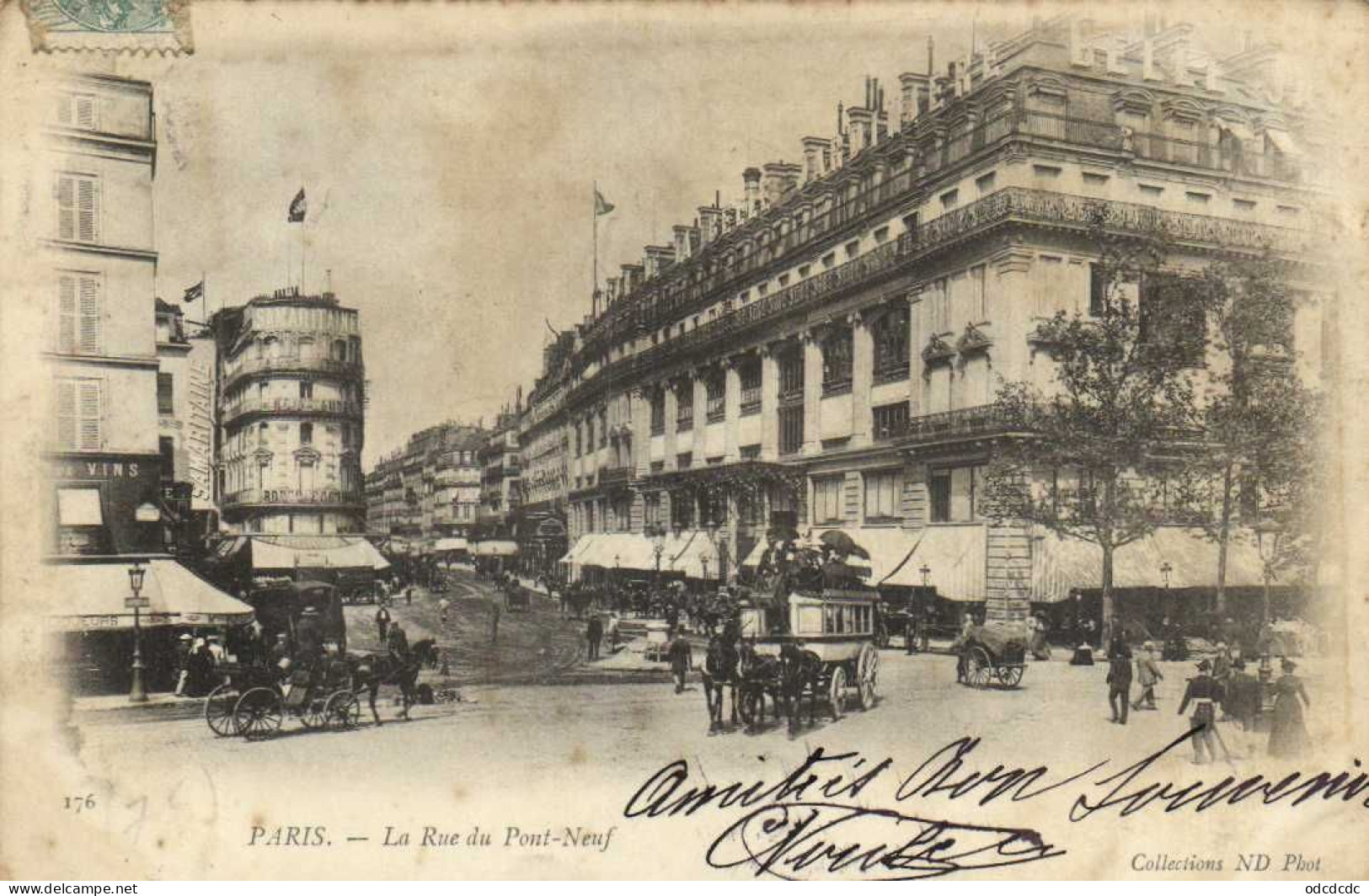PARIS  La Rue Du Pont Neuf Animée Commerces Diligence Attelages Pionnière - Distretto: 01