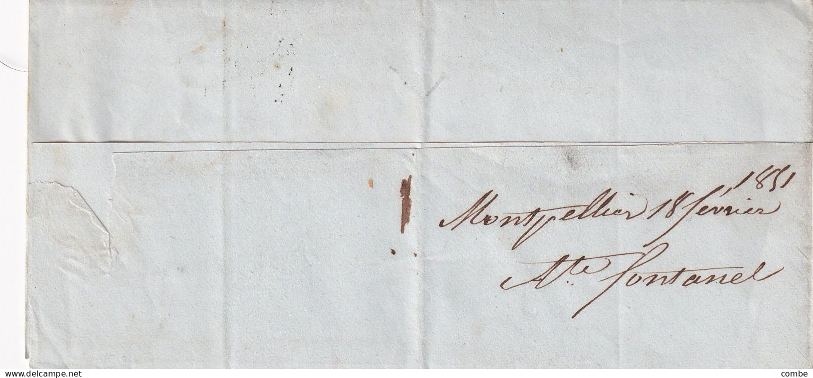 LETTRE. 19 FEVR 51. MONTPELLIER. HERAULT. TAXE LOCALE 1. CL. POUR ST GEORGES - 1849-1876: Klassieke Periode