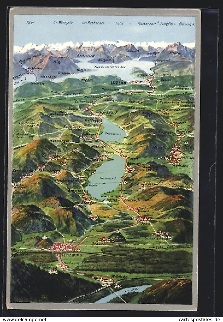 AK Luzern, Karte Mit Dem See- Und Oberwynental  - Luzern