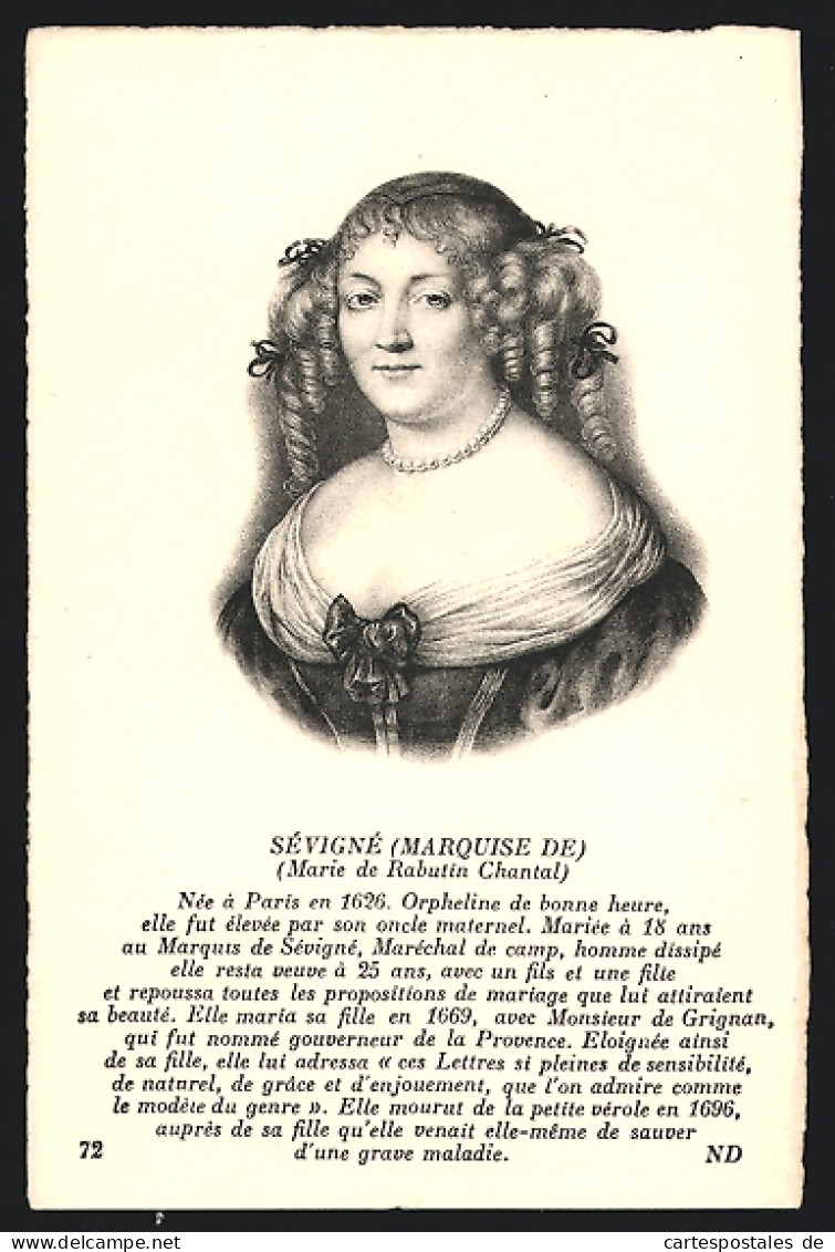 AK Marquise De Sévigné, Marie De Rabutin Chantal, 1626-1696  - Ecrivains