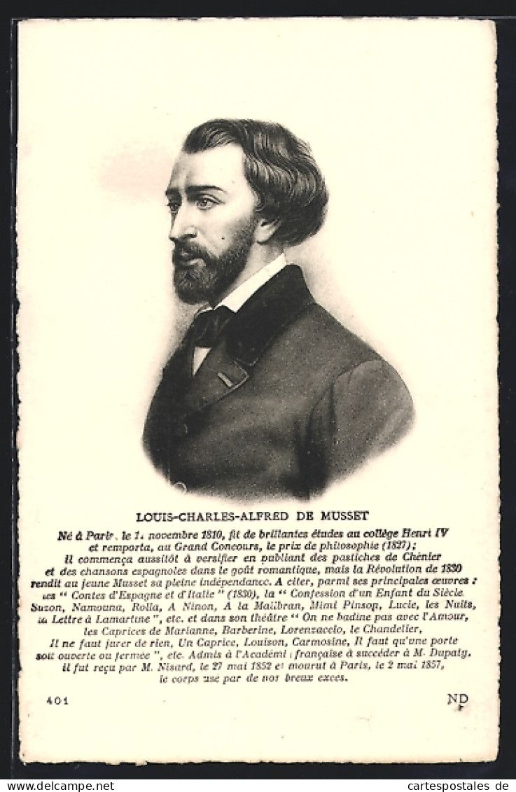 AK Louis-Charles-Alfred De Musset, 1810-1857  - Schrijvers