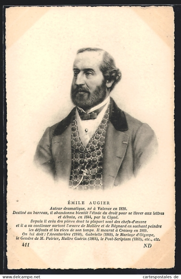 AK Portrait Von Émile Augier, Schriftsteller, Geb. 1820  - Schrijvers