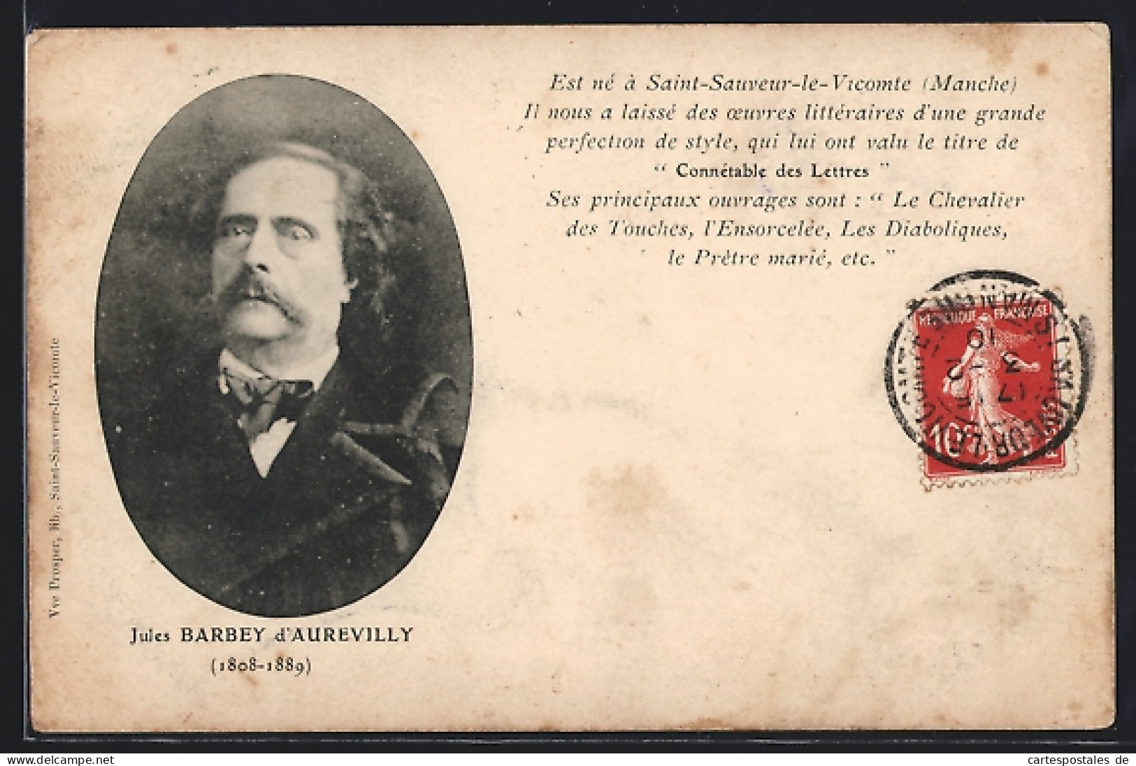 AK Portrait Von Jules Barbey D`Aurevilly, 1808-1889  - Schrijvers