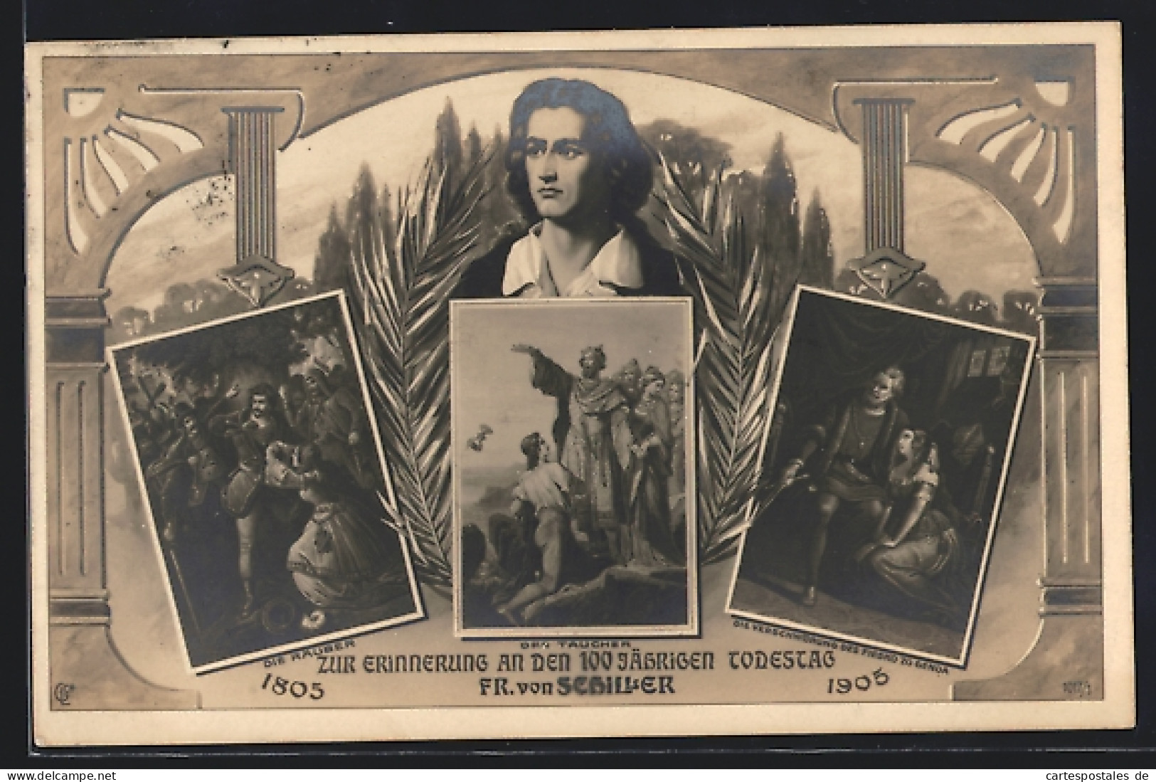 AK Friedrich Schiller, Erinnerungskarte Zum 100jährigen Todestag 1905, Szenen Aus Schillers Dramen  - Writers