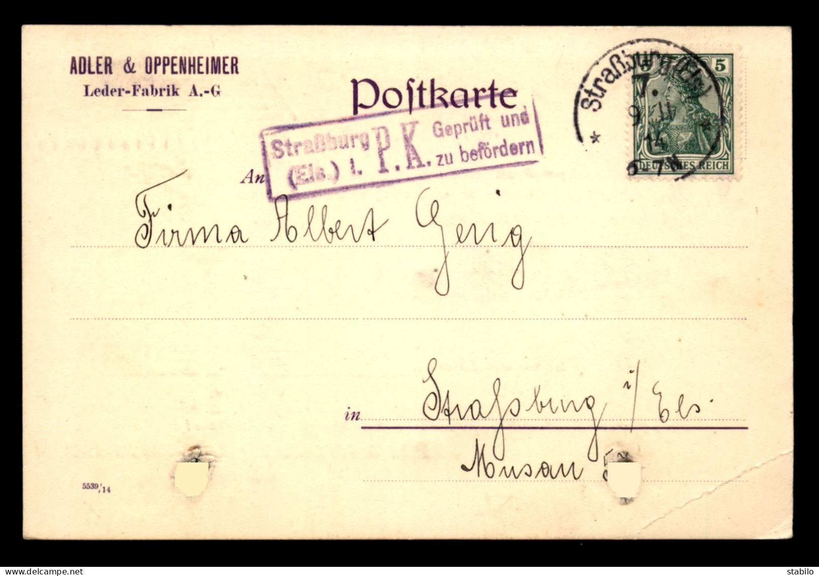 JUDAISME - CARTE DE SERVICE "ADLER & OPPENHEIMER" STRASBOURG - Jewish