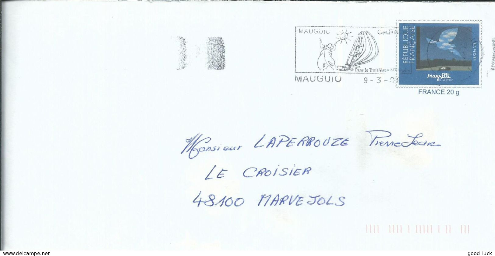 FRANCE LETTRE 20g MAUGUIO ( HERAULT ) POUR MARVEJOLS ( LOZERE ) DE 2006    LETTRE COVER - PAP:  Varia (1995-...)