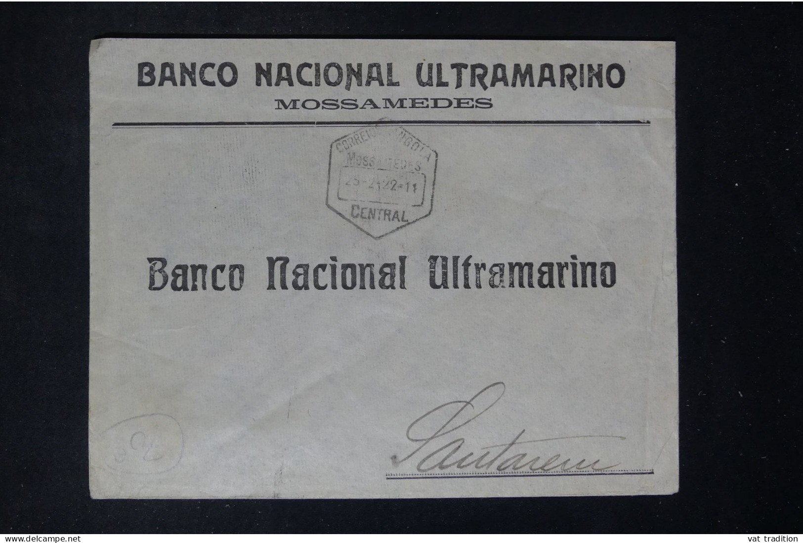 ANGOLA - Enveloppe Commerciale De Mossamedes Pour Santarem En 1922, Affranchissement Au Verso En Bloc De 10 - L 152485 - Angola