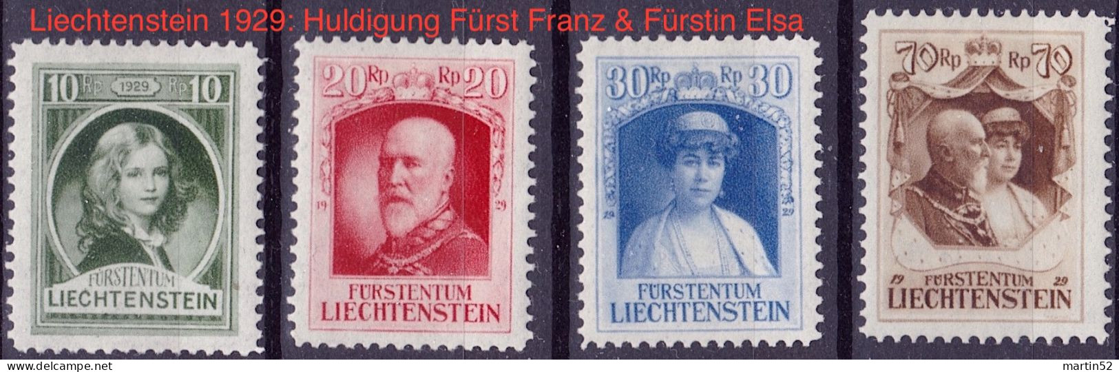 Liechtenstein 1929: Huldigung Fürst Franz & Fürstin Elsa Zu 80-83 Mi 90-93 Yv 90-93 * Falz MLH (Zumstein CHF 80.00 -50%) - Ongebruikt