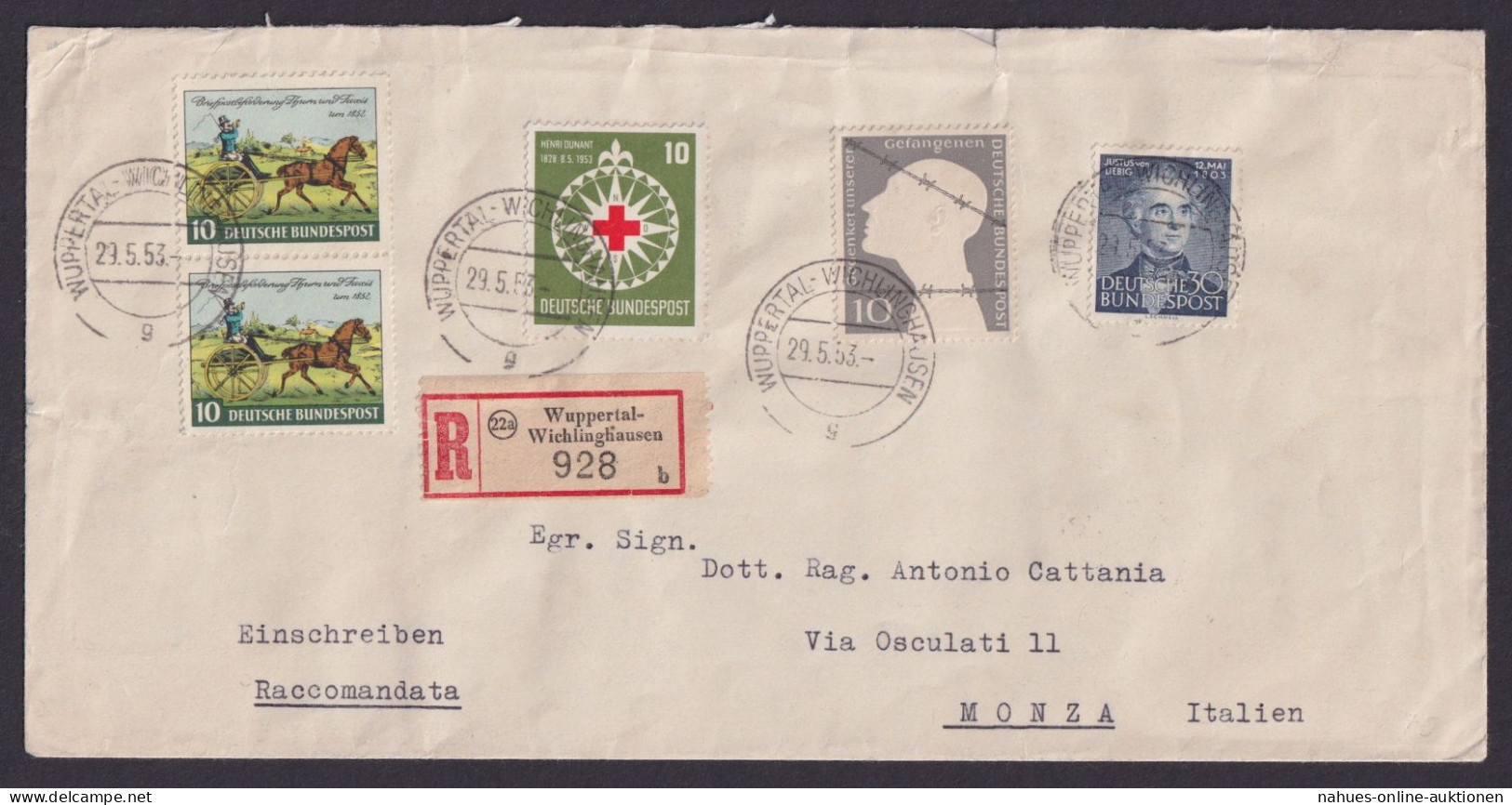 Bund R Brief MIF 160 164-166 Destination Wuppertal Wichlinghausen Monza Italien - Storia Postale