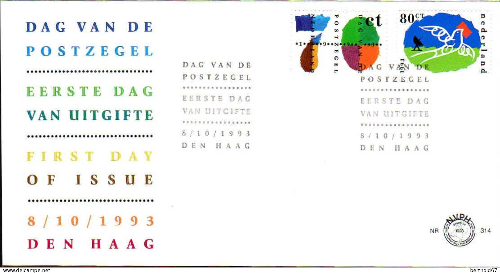 Pays-Bas Poste Obl Yv:1454/1455 Journée Du Timbre Fdc Den Haag 8-10-1993 - Oblitérés