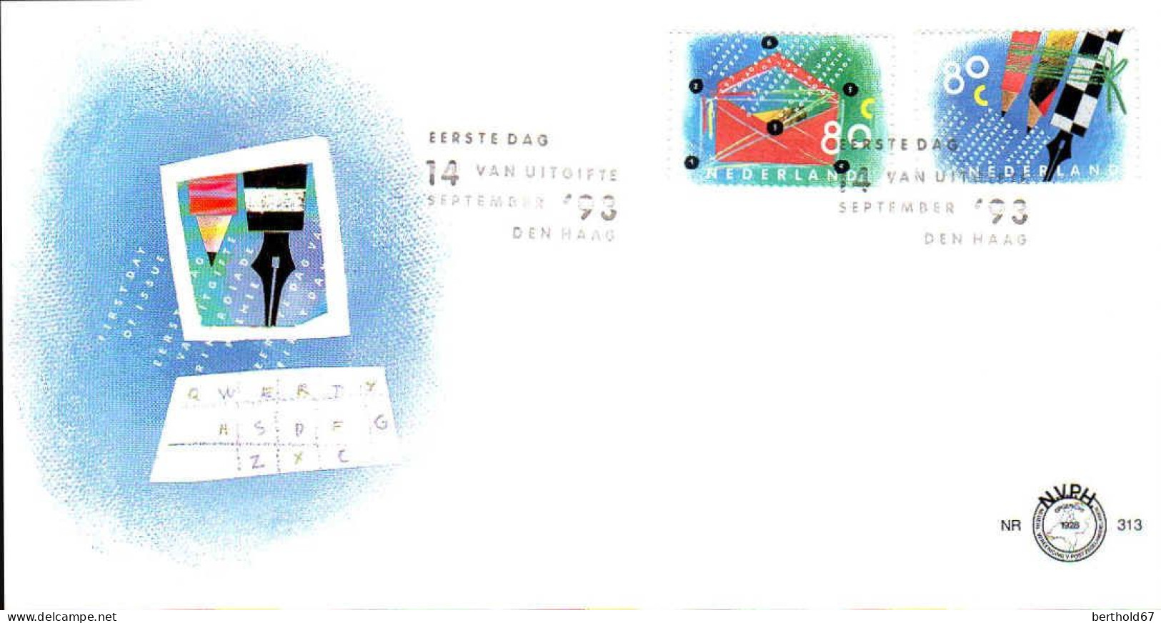 Pays-Bas Poste Obl Yv:1452/1453 Correspondance Personnelle Fdc Den Haag 14 September '93 - Gebruikt