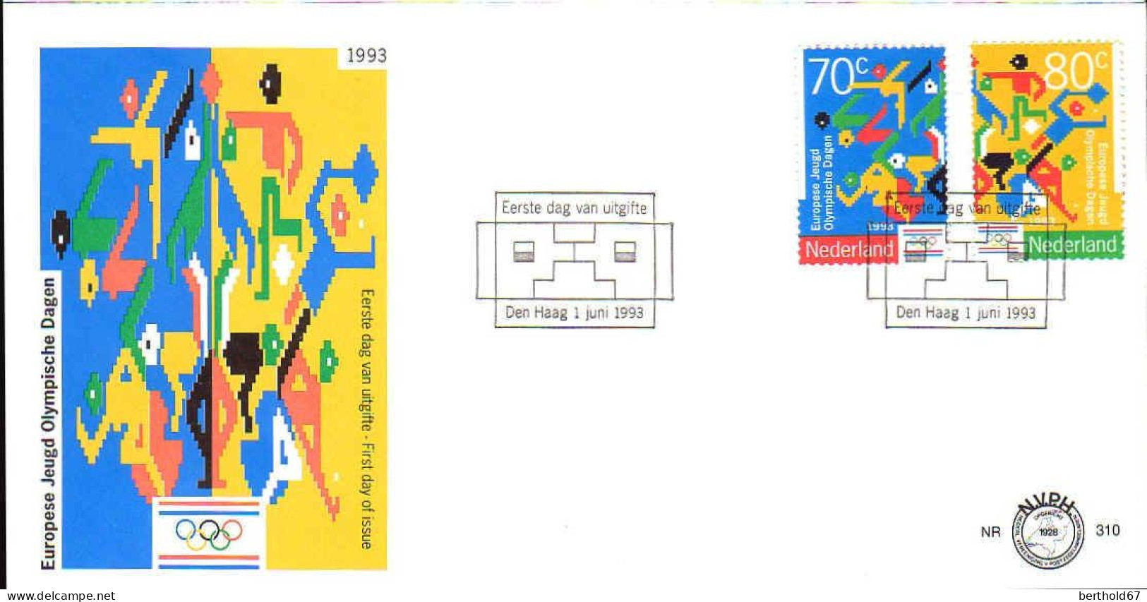 Pays-Bas Poste Obl Yv:1443/1444 Jeunesse Journées Olympiques Fdc Den Haag 1 Juni 1993 - Gebruikt