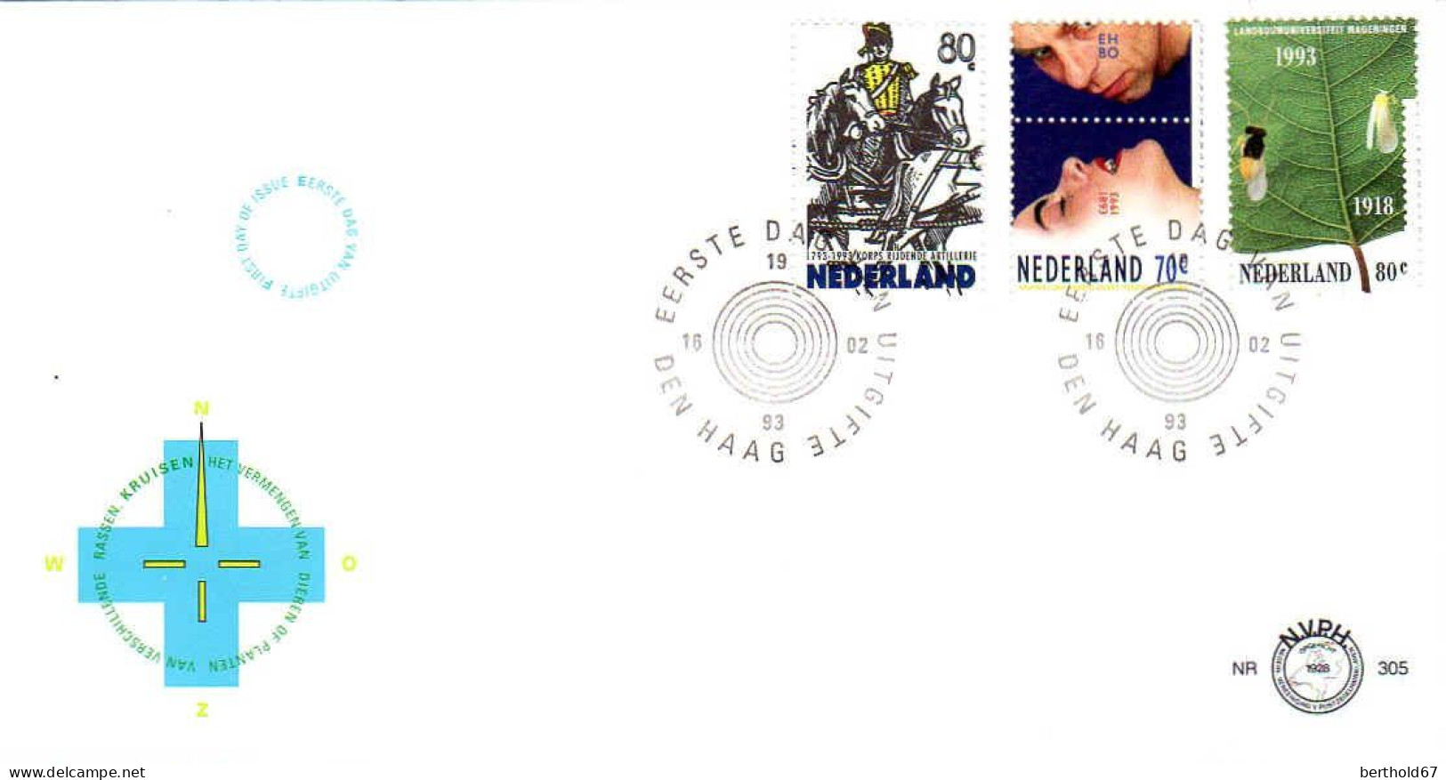 Pays-Bas Poste Obl Yv:1427/1429 Commemorations Fdc Den Haag 16 2 1993 - Gebraucht