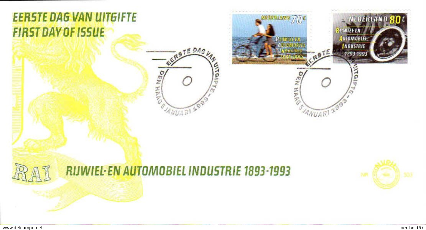 Pays-Bas Poste Obl Yv:1424/1425 Centenaire Du RAI Fdc Den Haag 5 Januari 1993 - Oblitérés