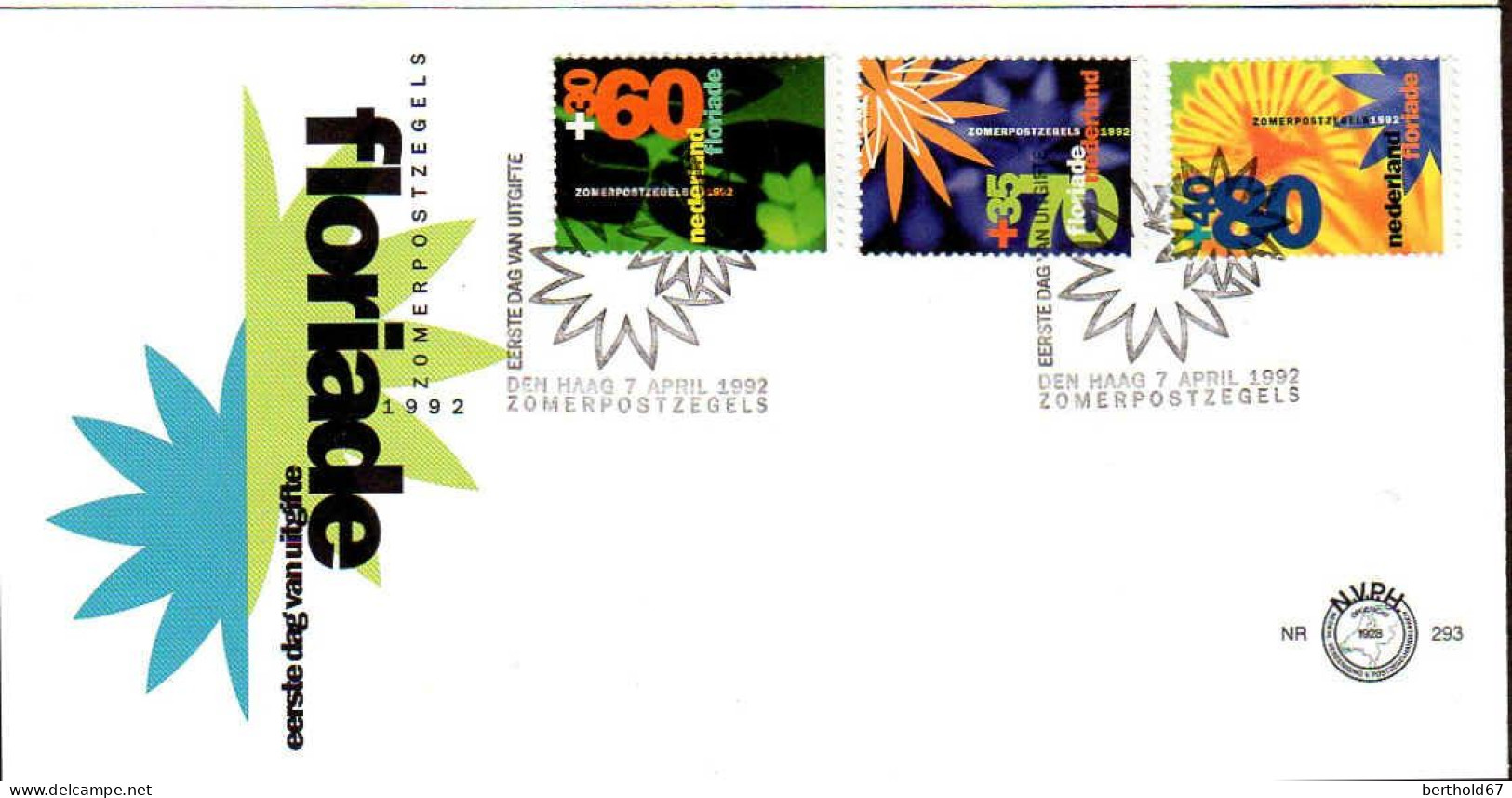 Pays-Bas Poste Obl Yv:1400/1402 Timbres D'été Fleurs Fdc Den Haag 7 April 1992 - Gebruikt