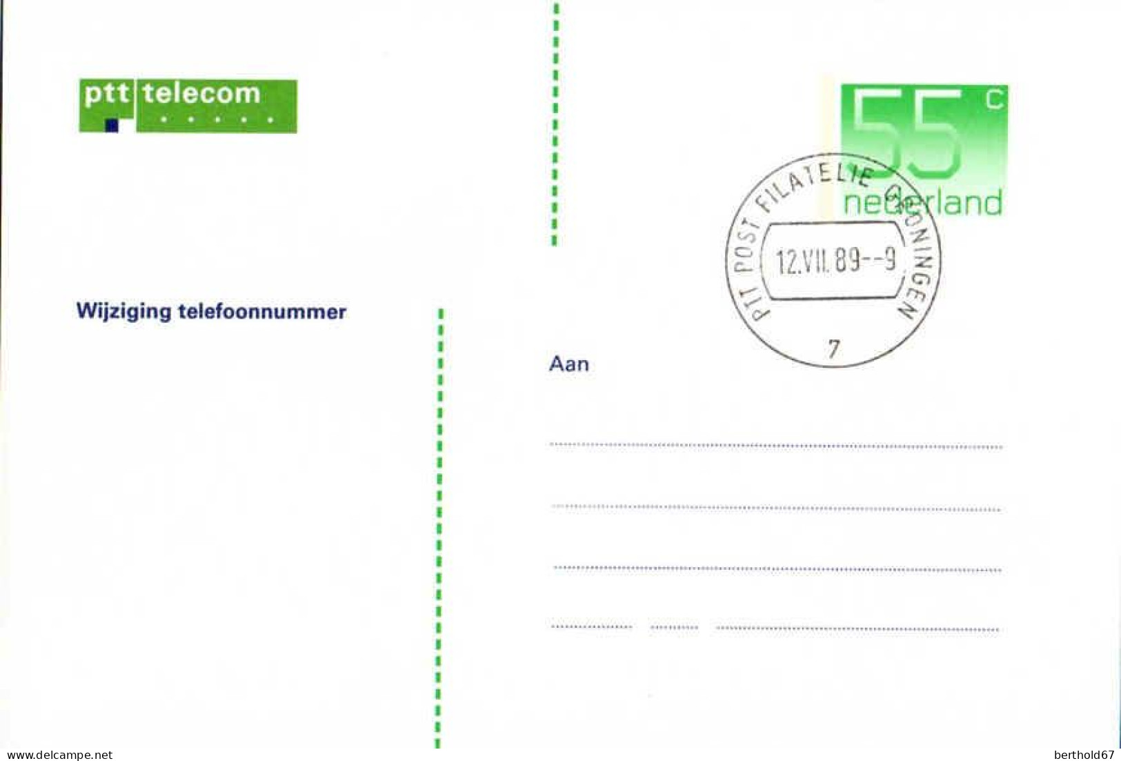 Pays-Bas Entier-P Obl (11) Ptt Telecom Wijziging Telefoonnummer 55c (TB Cachet à Date) - Postal Stationery