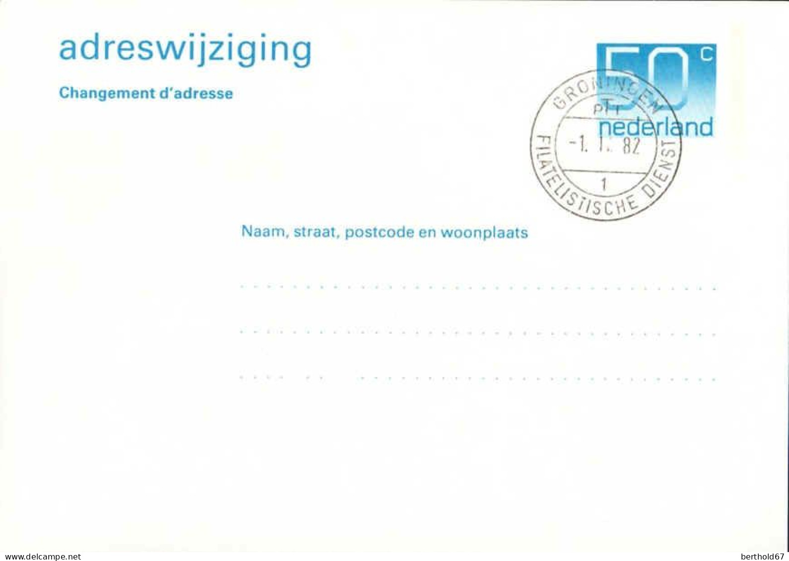 Pays-Bas Entier-P Obl (12) Adreswijziging 148*104 50c (TB Cachet à Date) - Ganzsachen