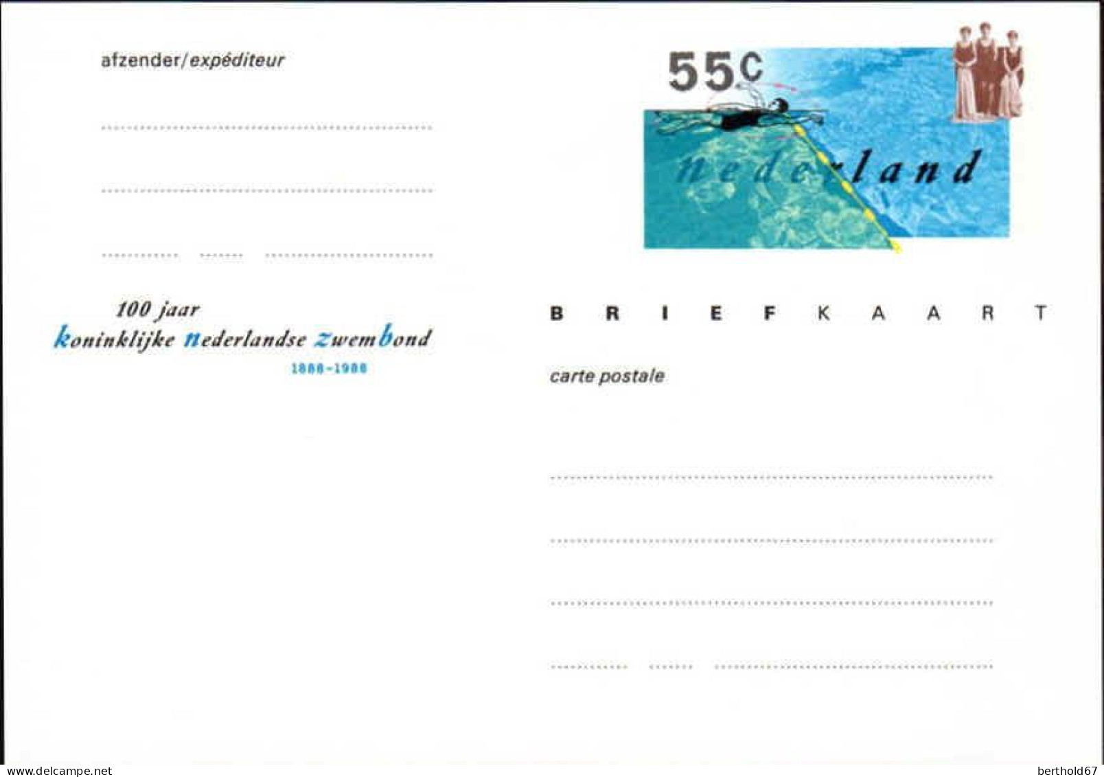 Pays-Bas Entier-P N** (25) Euro Briefkaart Koninklijke Nederlandse Zwenbond 148*102 55c - Postwaardestukken