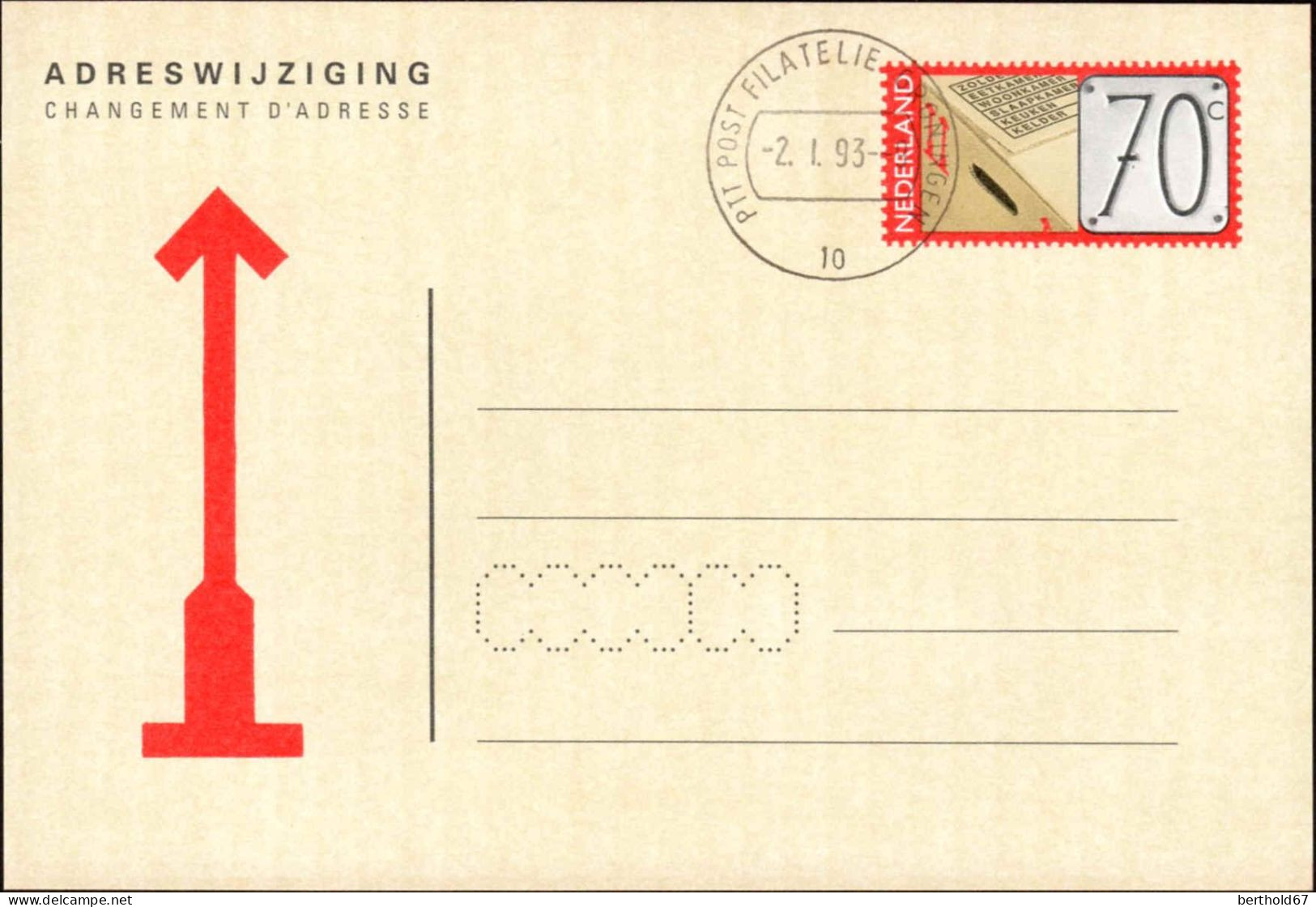 Pays-Bas Entier-P Obl ( 2) Adreswijziging Changement D'adresse 148*100 70c (TB Cachet à Date) - Postal Stationery