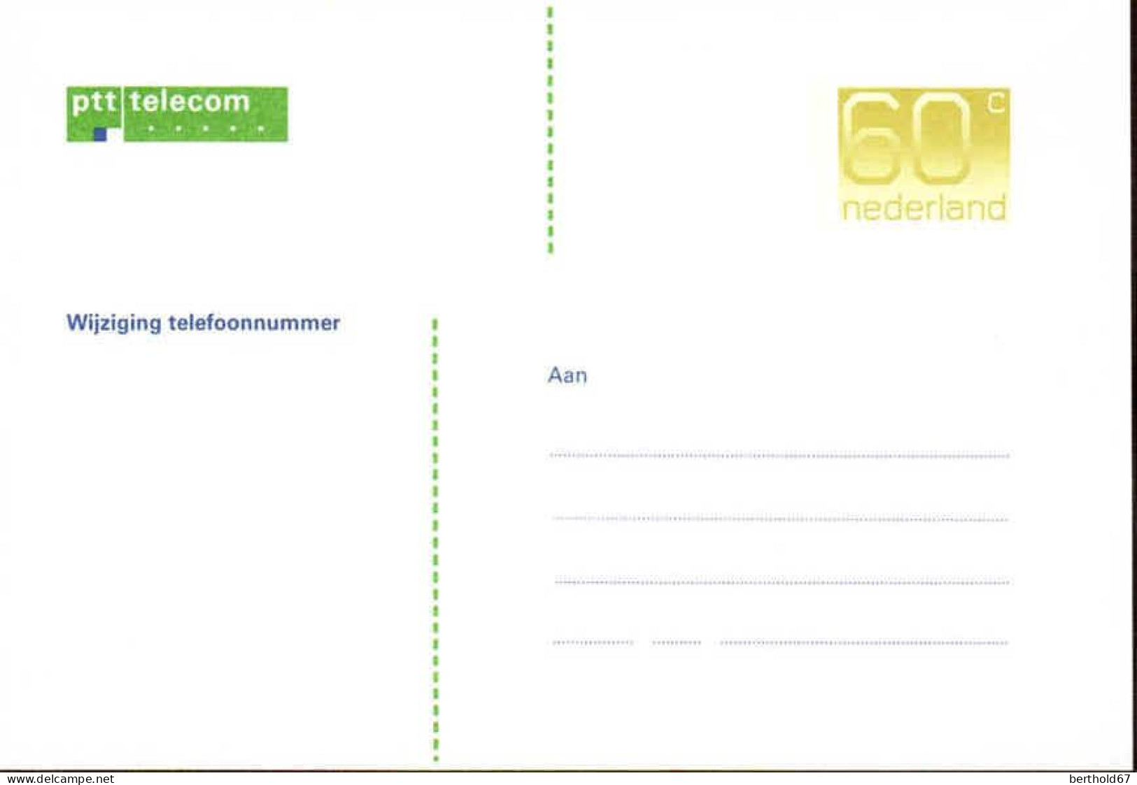 Pays-Bas Entier-P N** ( 6) Ptt Telecom Wijziging Telefoonnummer 60c - Postal Stationery