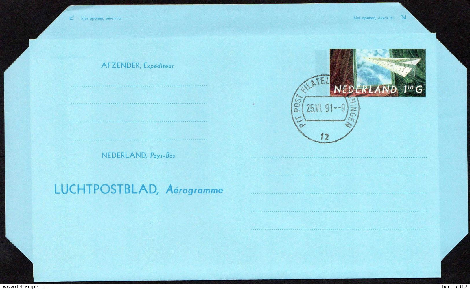 Pays-Bas Aérogr Obl (56) Luchpostblad Aérogramme Avion En Papier (TB Cachet à Date) 1G10 - Postal Stationery