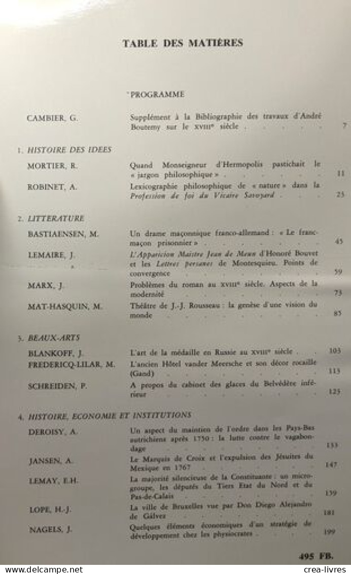 Etudes Sur Le XVIIIe Siècle - TOME V - Université Libre De Bruxelles Groupe D'étude Du XVIIIe Siècle - Geschiedenis