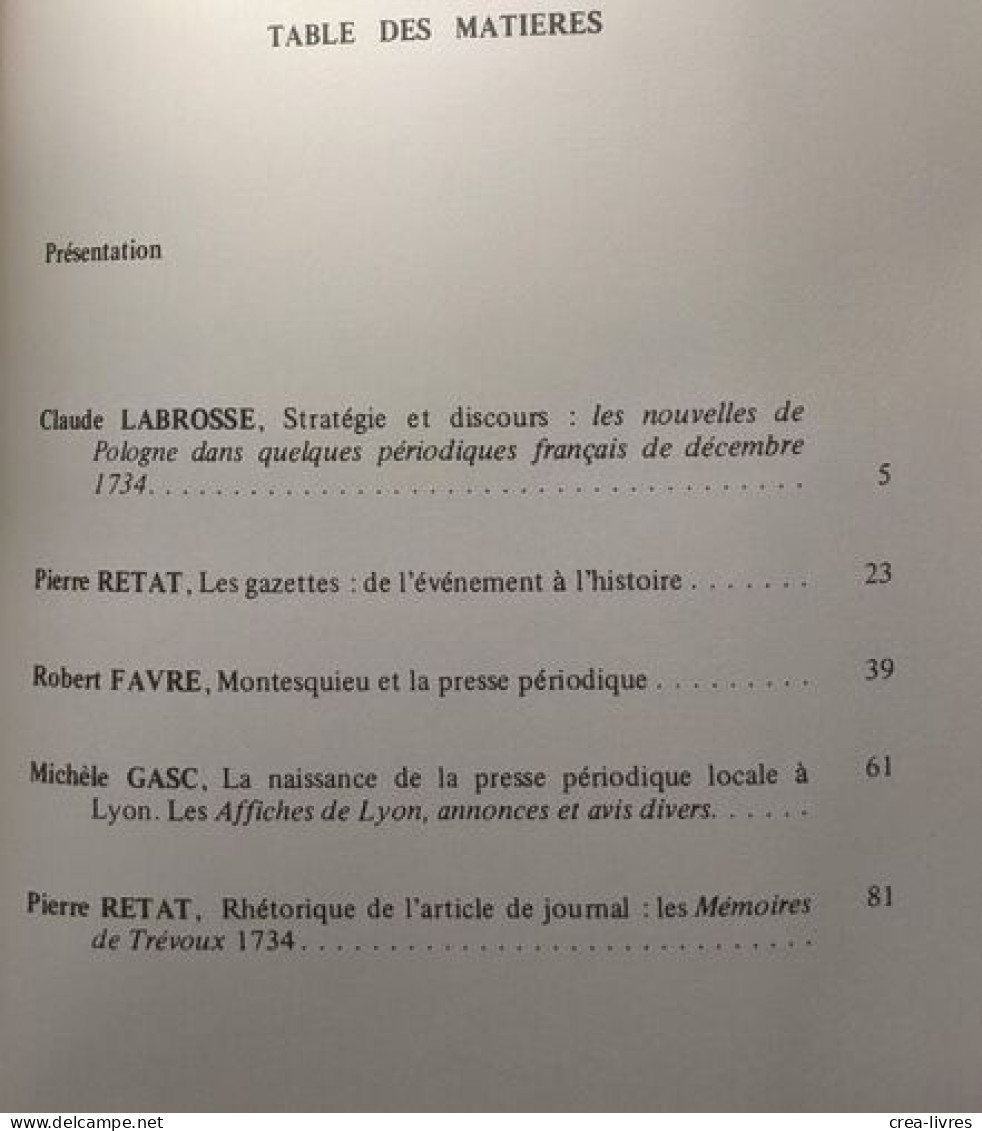 Étude Sur La Presse Au XVIIIe Siècle 1978 N°3 - Geschichte