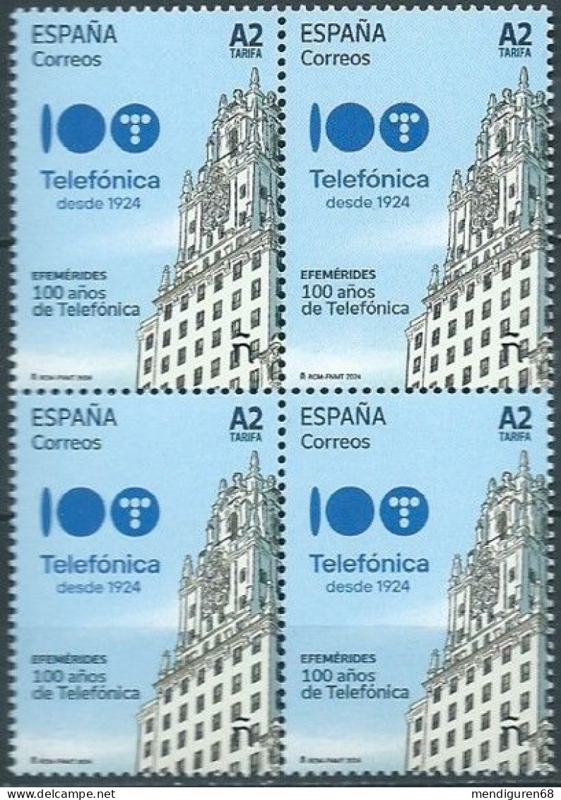 ESPAGNE SPANIEN SPAIN ESPAÑA 2024 100 YEARS OF TELEFÓNICA BLOCK 4V MNH ED 5740 - Ongebruikt