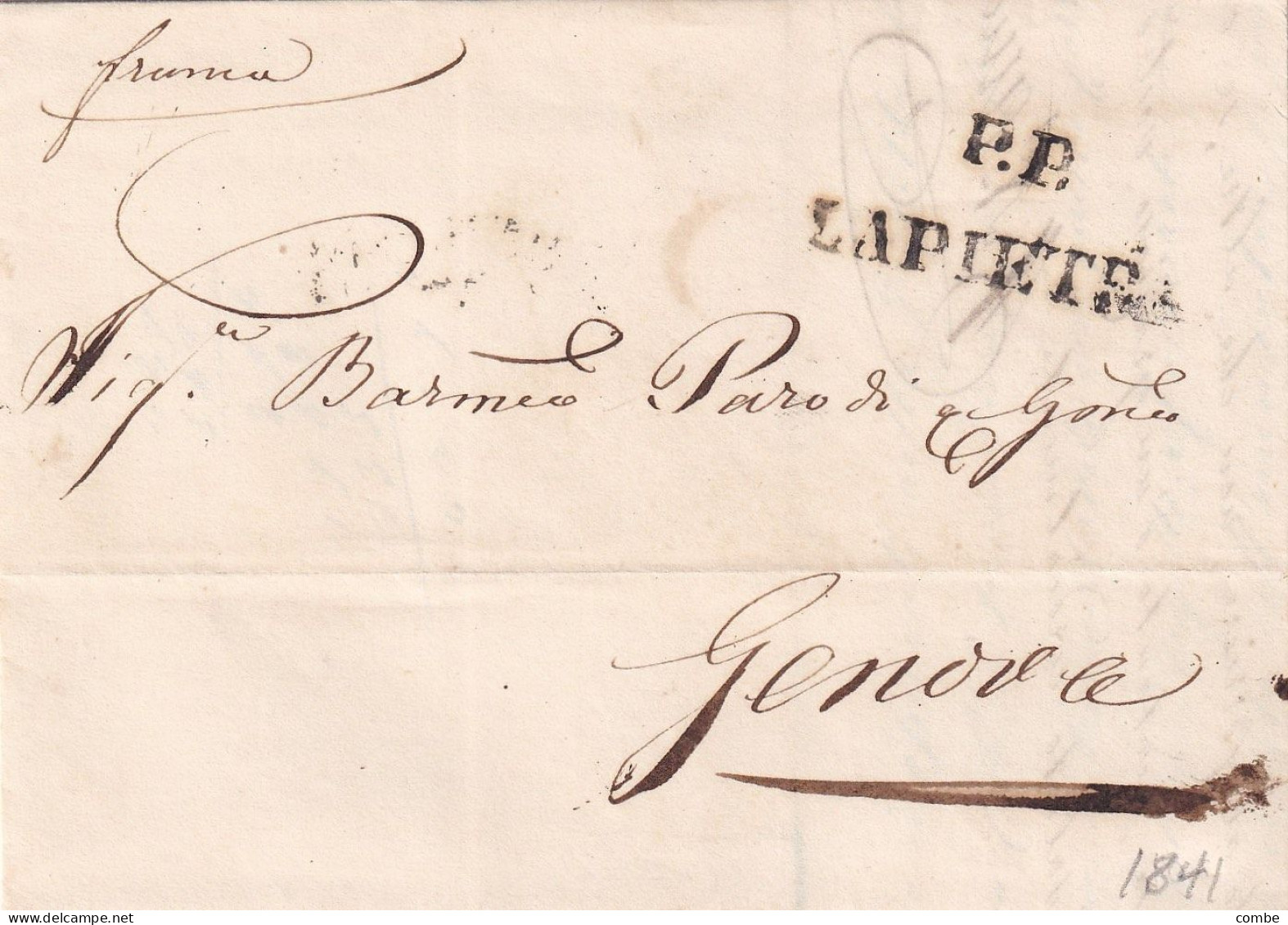 PREFILATECA COMPLETE DI TESTO. P.P. LA PIETRA. LIGURA. A GENOVA. IN DATA. 29 11 1841 - ...-1850 Préphilatélie