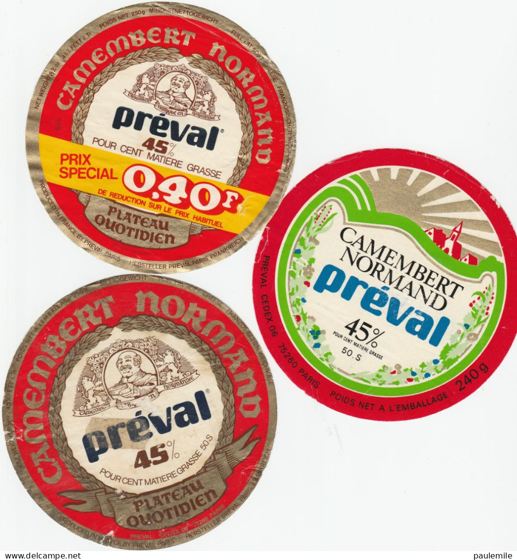 3  ETIQUETTES  DE  CAMEMBERT ANCIENNES  PREVAL  BIEN VISIONNER AVANT L.ACHAT - Fromage