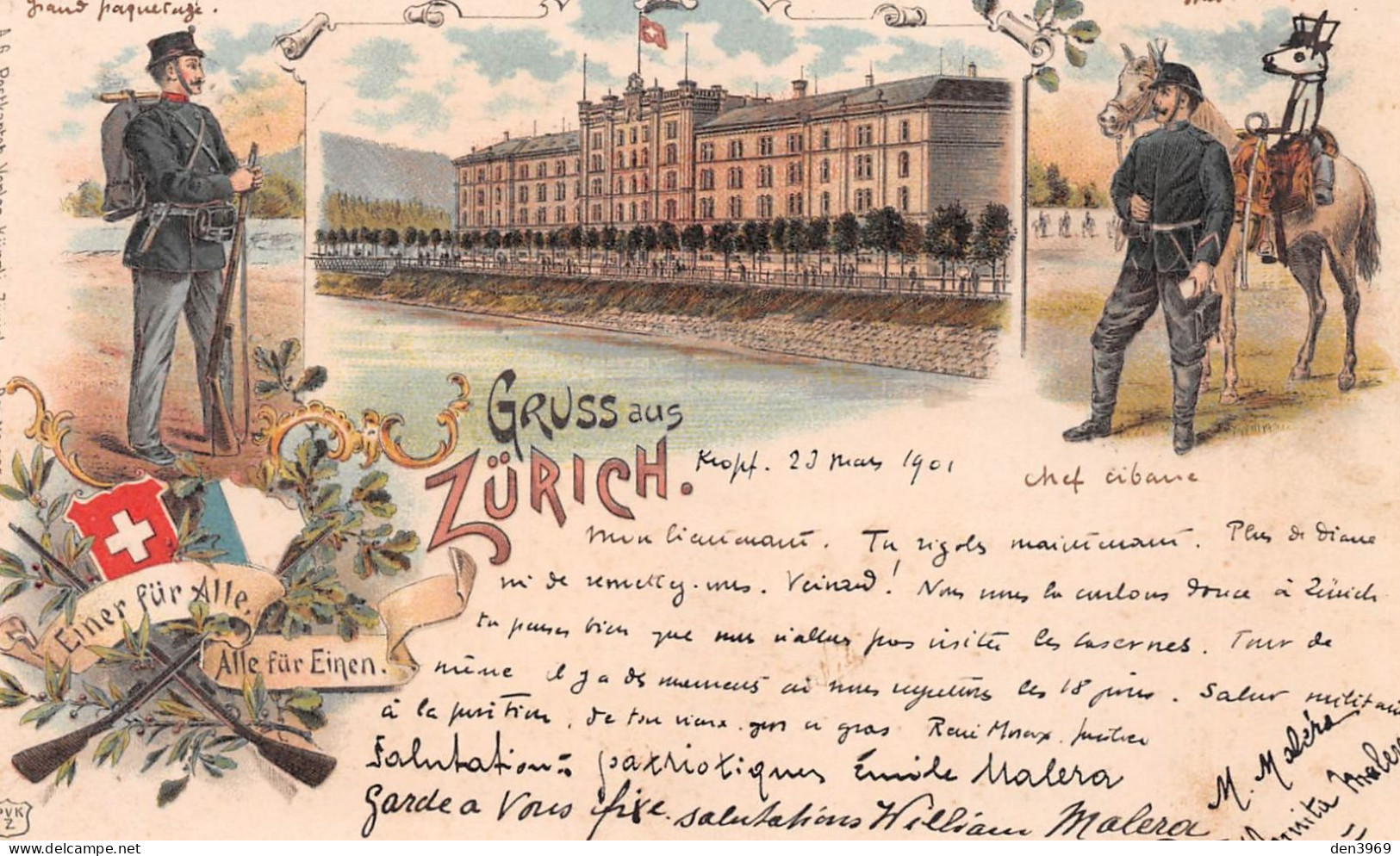 Suisse - ZH - Gruss Aus ZURICH - Einer Für Alle, Alle Für Einen - Lithographie Künzli - Précurseur Voyagé 1901 (2 Scans) - Zürich