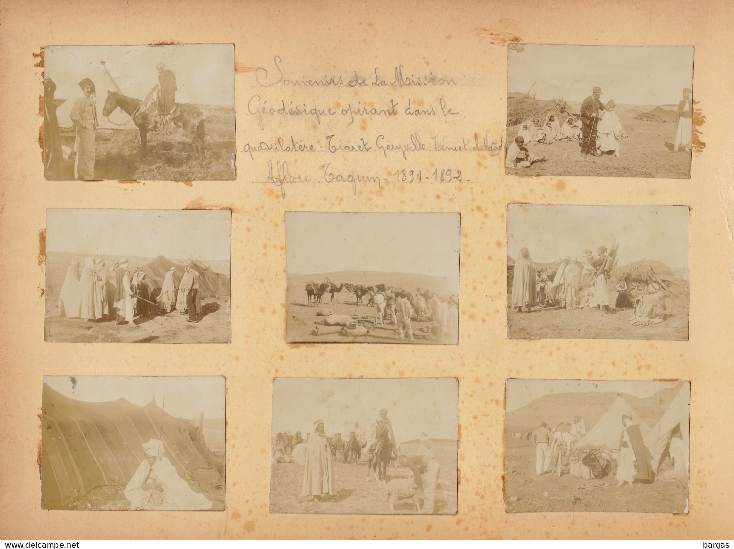 1891 9 Photo Afrique Algérie Souvenir Mission Géodésique Militaire Boulard - Gentil - Alte (vor 1900)