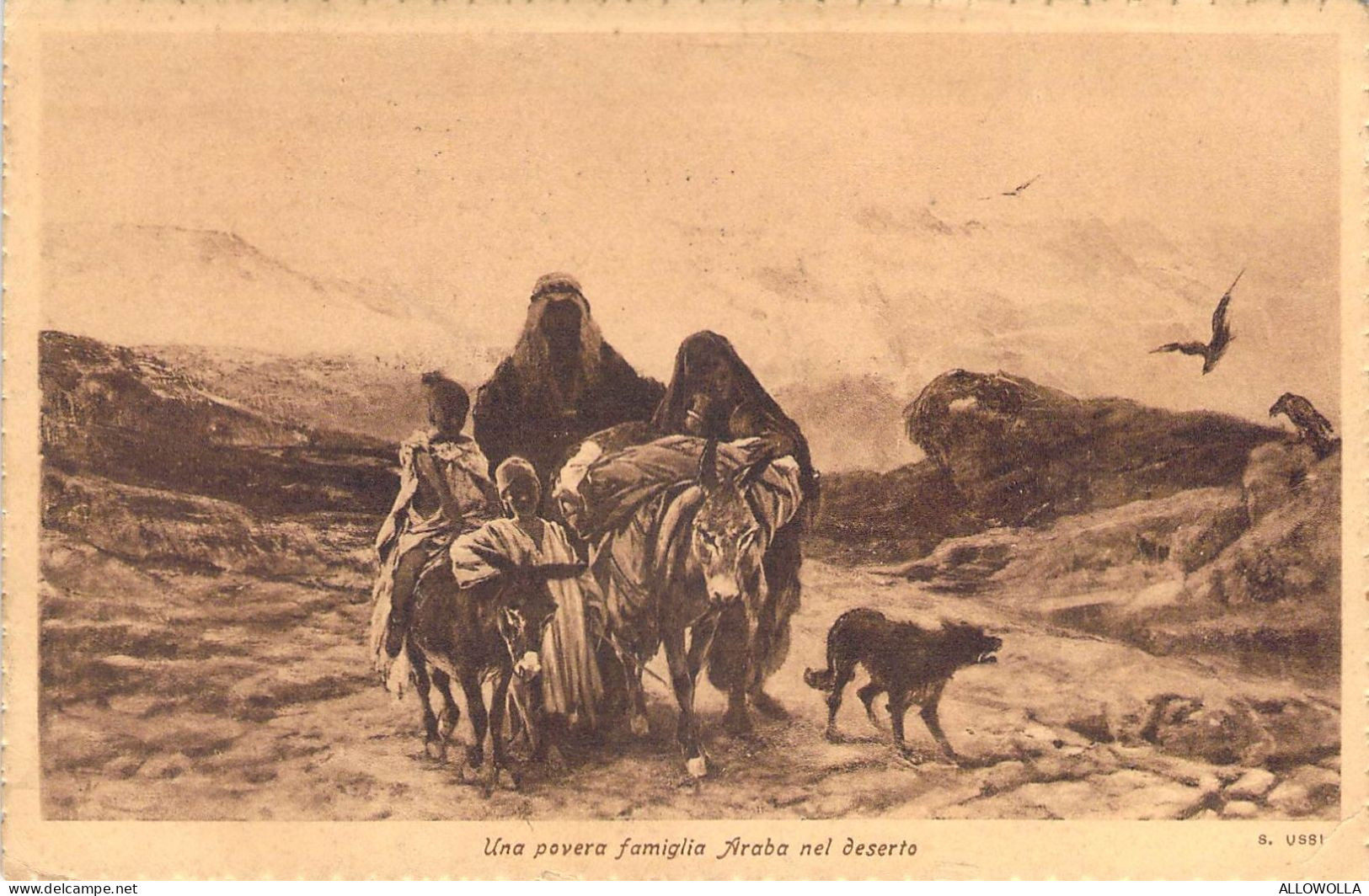 26985 " UNA POVERA FAMIGLIA ARABA NEL DESERTO " ANIMATA-VERA FOTO-CART.POST.   SPED.1928 - Other & Unclassified