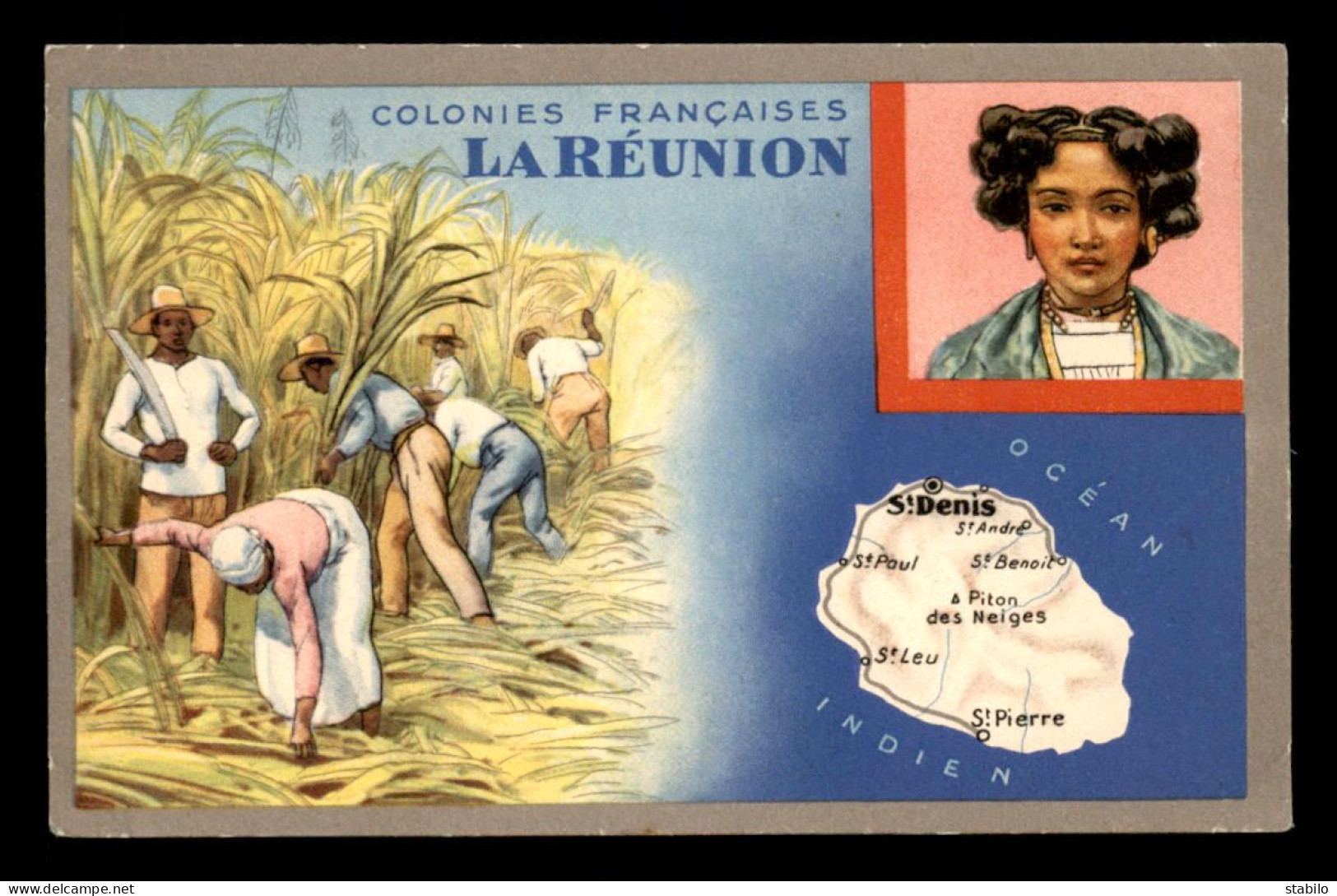 REUNION - CARTE ILLUSTREE - DESCRIPTIF AU VERSO - EDITEE PAR LES PRODUITS DU LION NOIR - Other & Unclassified