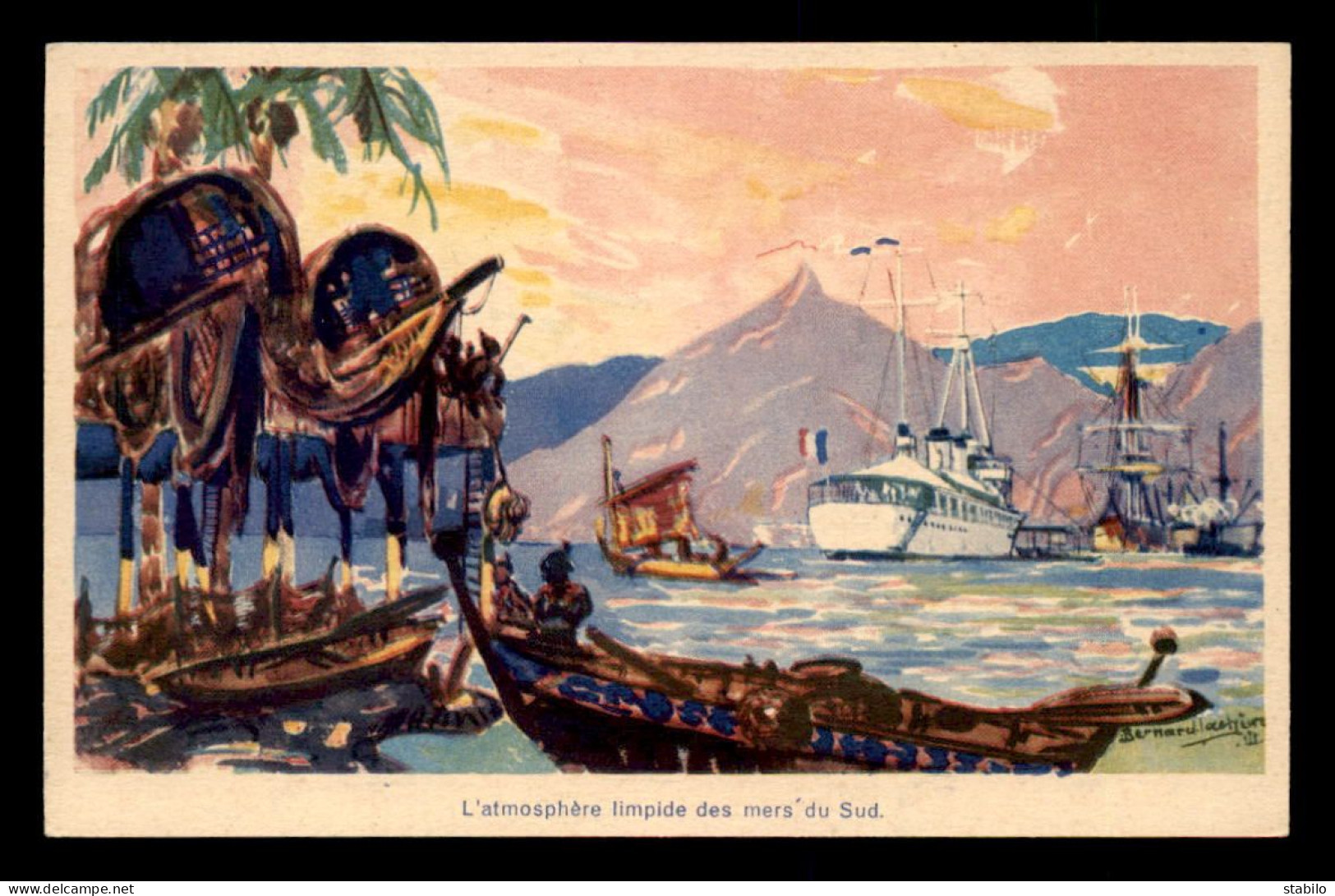 TAHITI - LE SLOOP REGULUS - CARTE ILLUSTREE SIGNEE - Tahiti