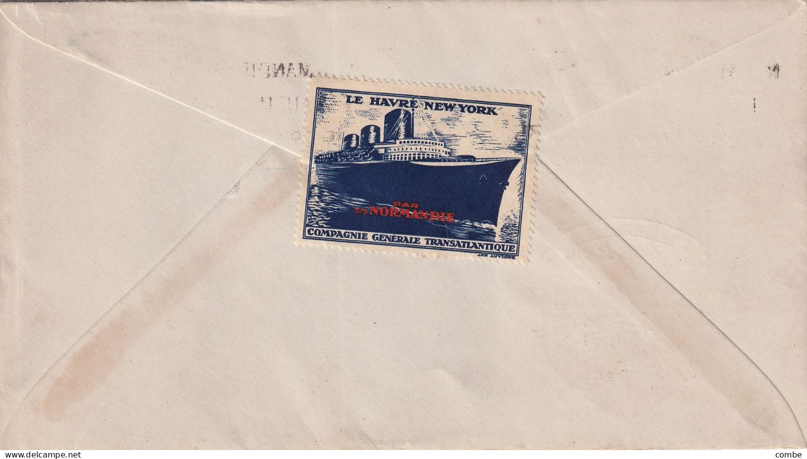 LETTRE. VOYAGE INAUGURAL S/ NORMANDIE. LE HAVRE. 29 MAI 1935. MAIDEN VOYAGE ET VIGNETTE - Maritime Post