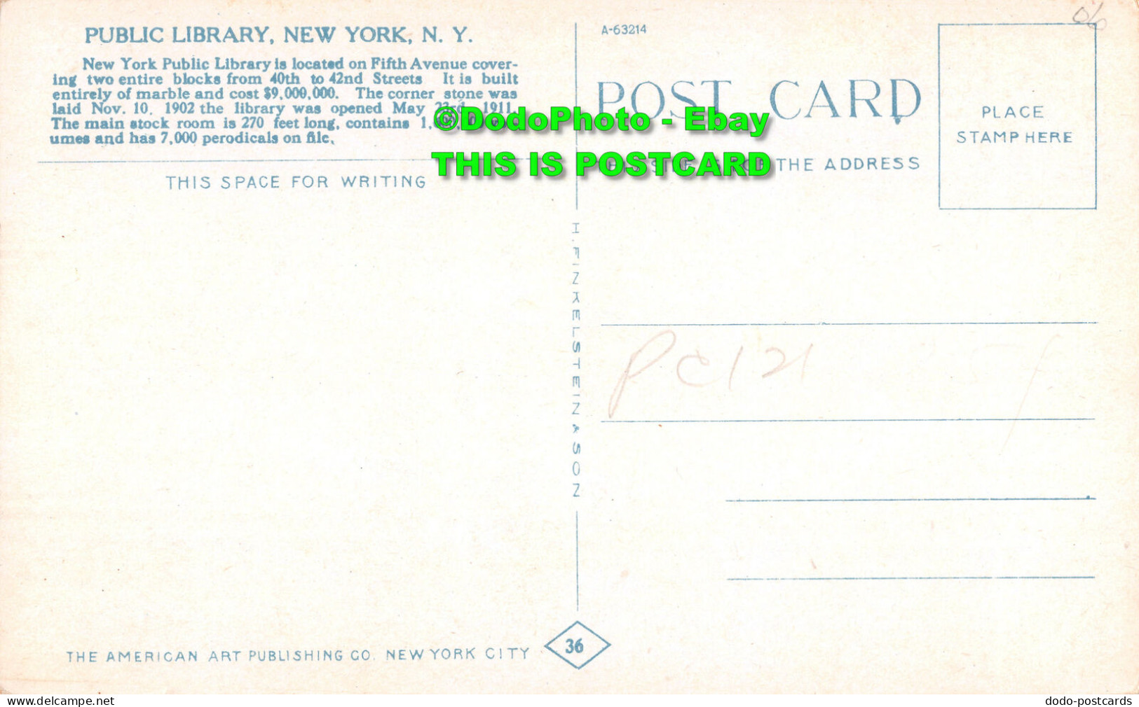R418067 New York City. Public Library. American Studio. 1915 - World